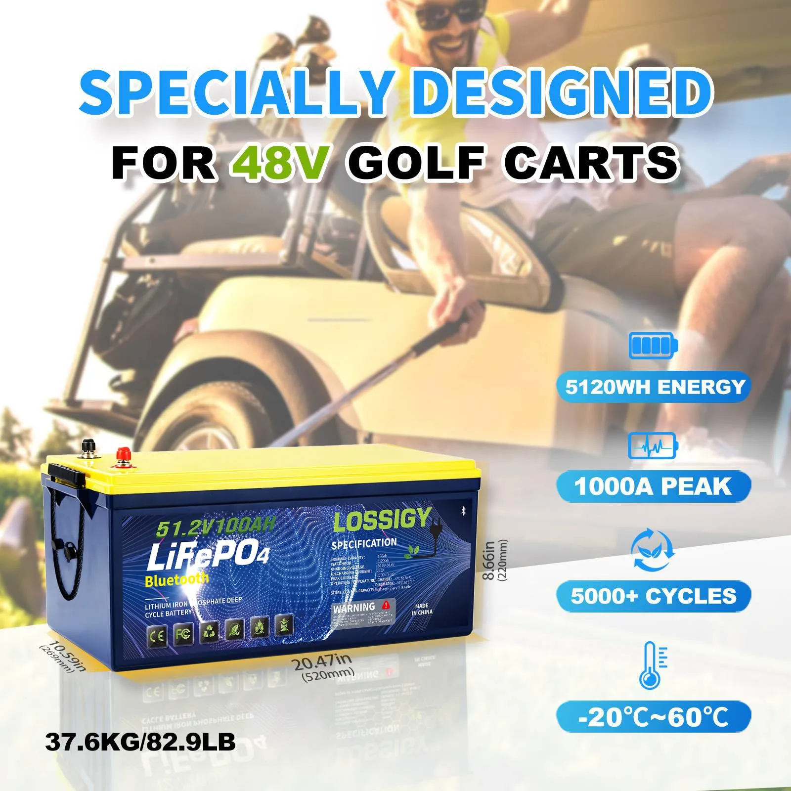 LOSSIGY 48V 100Ah Golf Cart Battery Kit with Charger image 4