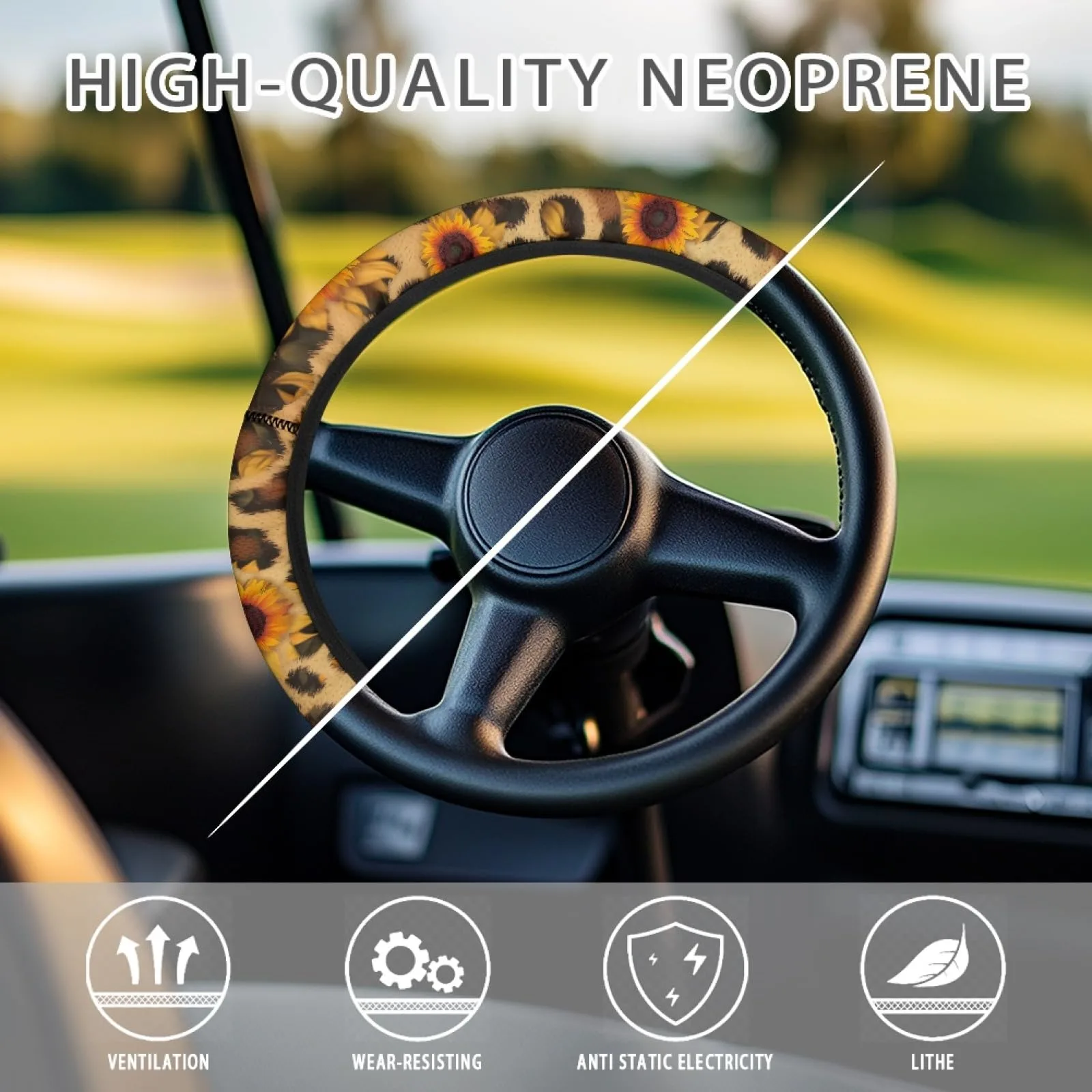 INSTANTARTS Sunflower Leopard Golf Cart Steering Wheel Cover image 4