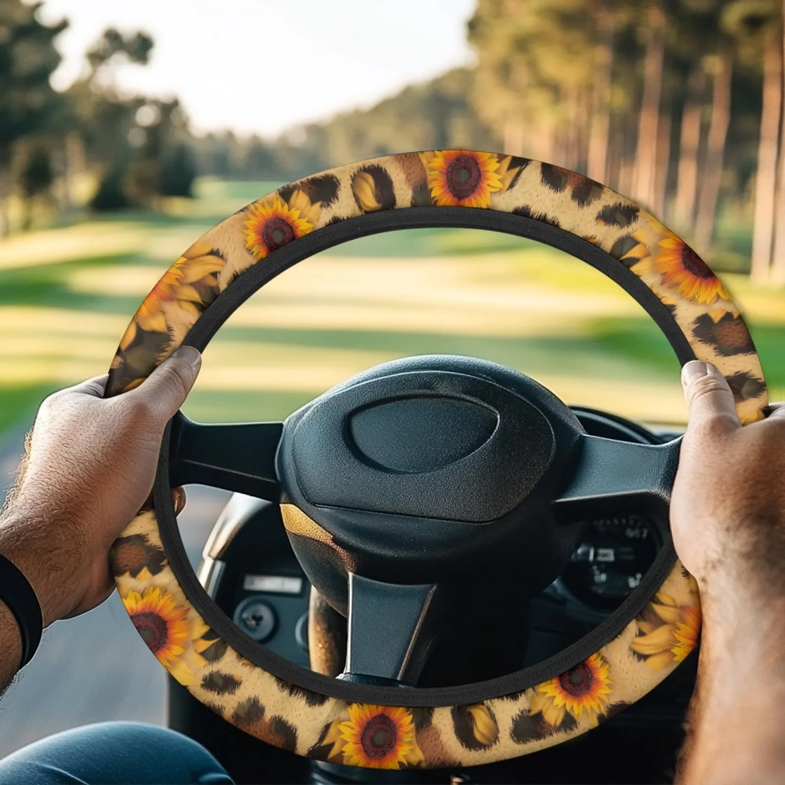 INSTANTARTS Sunflower Leopard Golf Cart Steering Wheel Cover