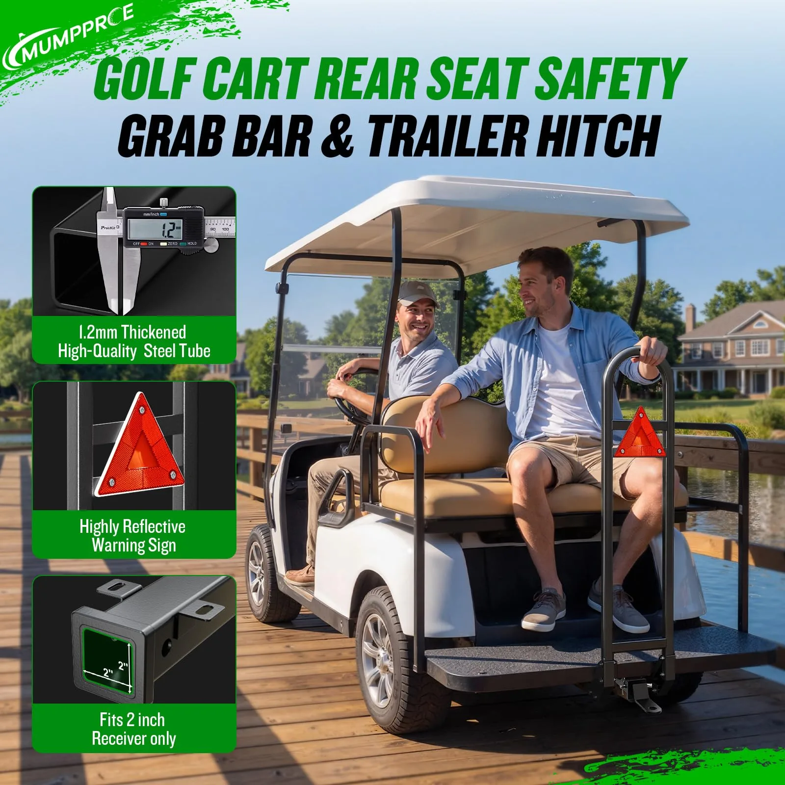MUMPPRCE Golf Cart Rear Seat Grab Bar with 2-Inch Hitch image 3