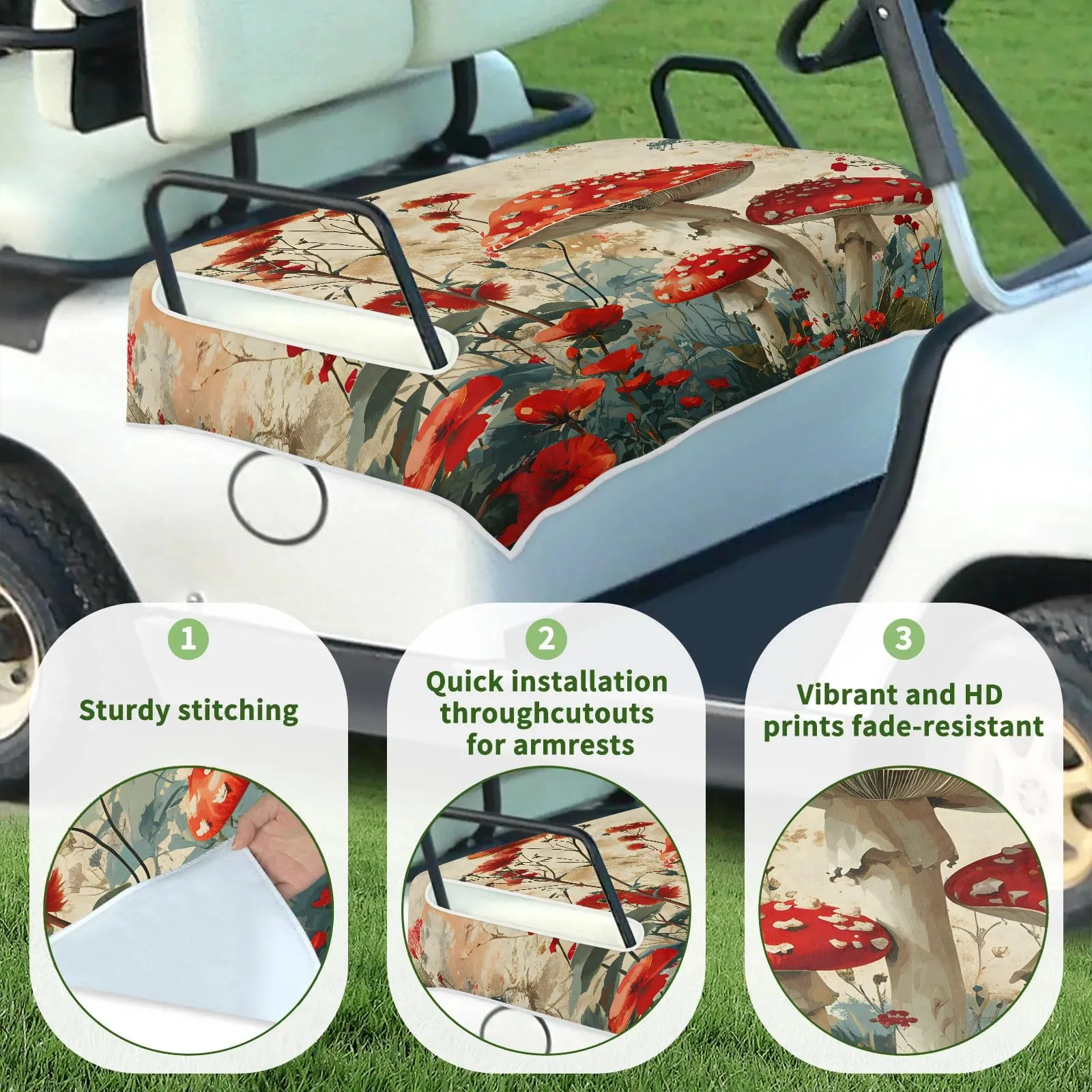 Tiveruda Autumn Mushroom Golf Cart Seat Cover — 51 x 31 in image 3