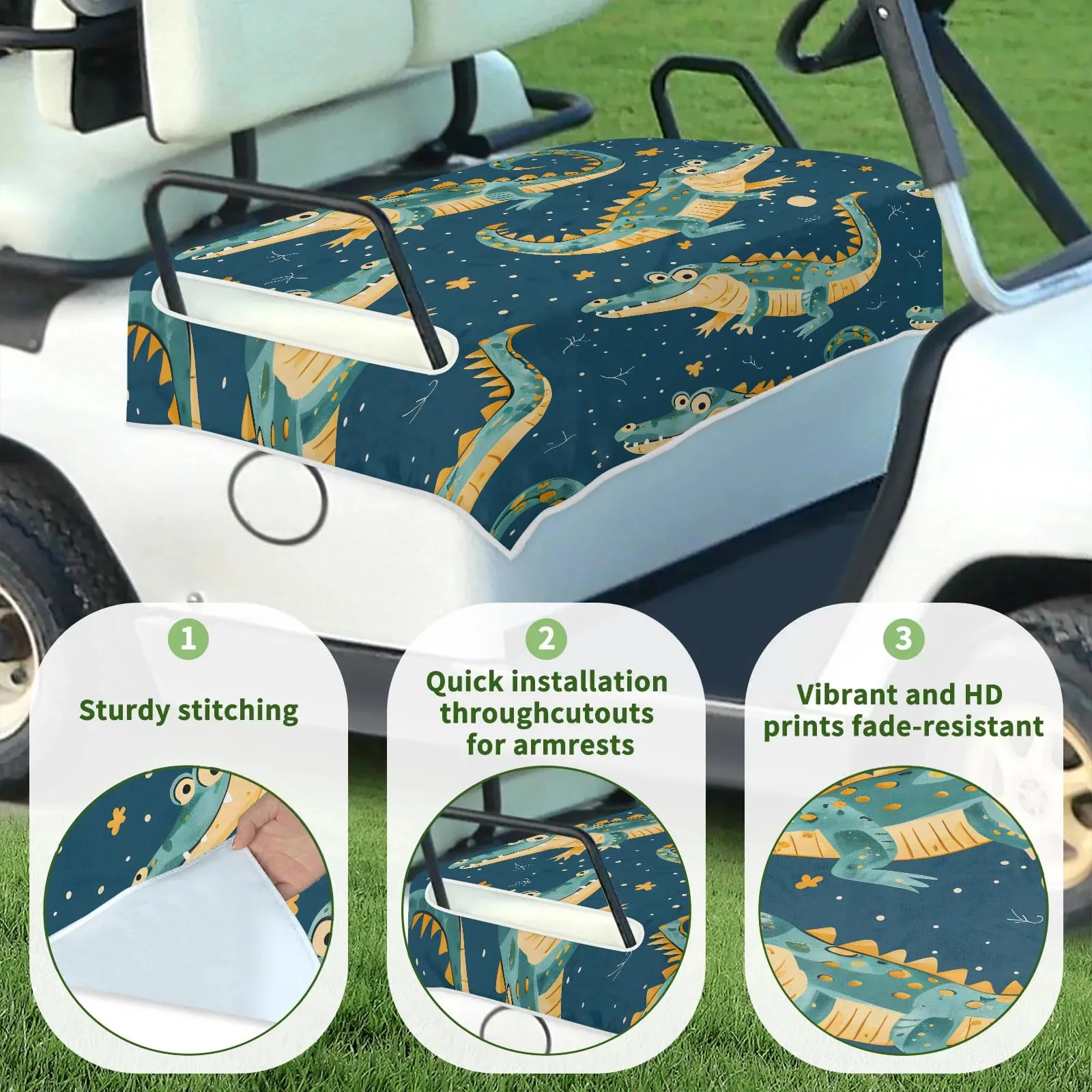 Tiveruda Kawaii Crocodiles Golf Cart Seat Cover 51 x 31 in image 3
