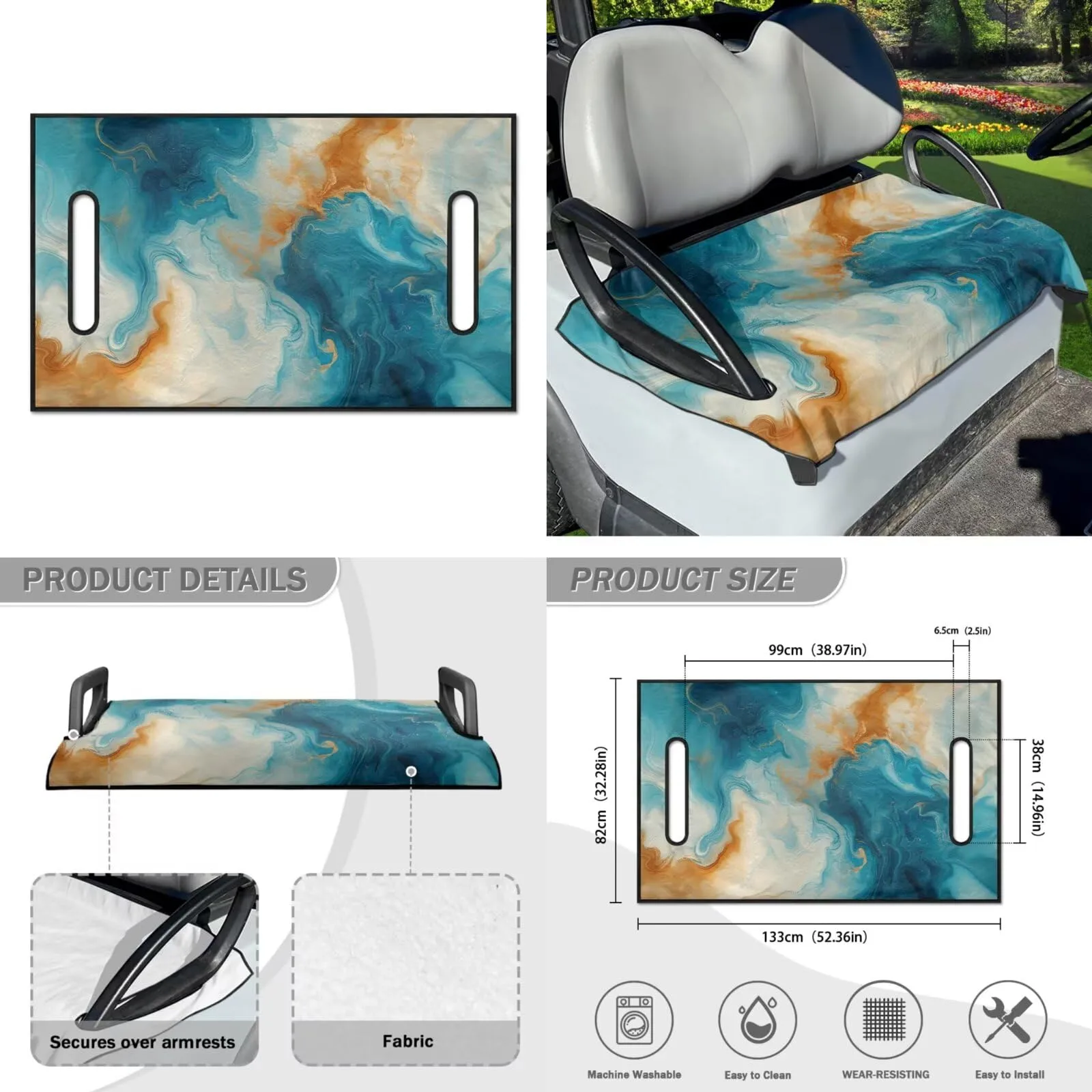Yewattles Retro Marble Golf Cart Seat Cover for Club Car image 2