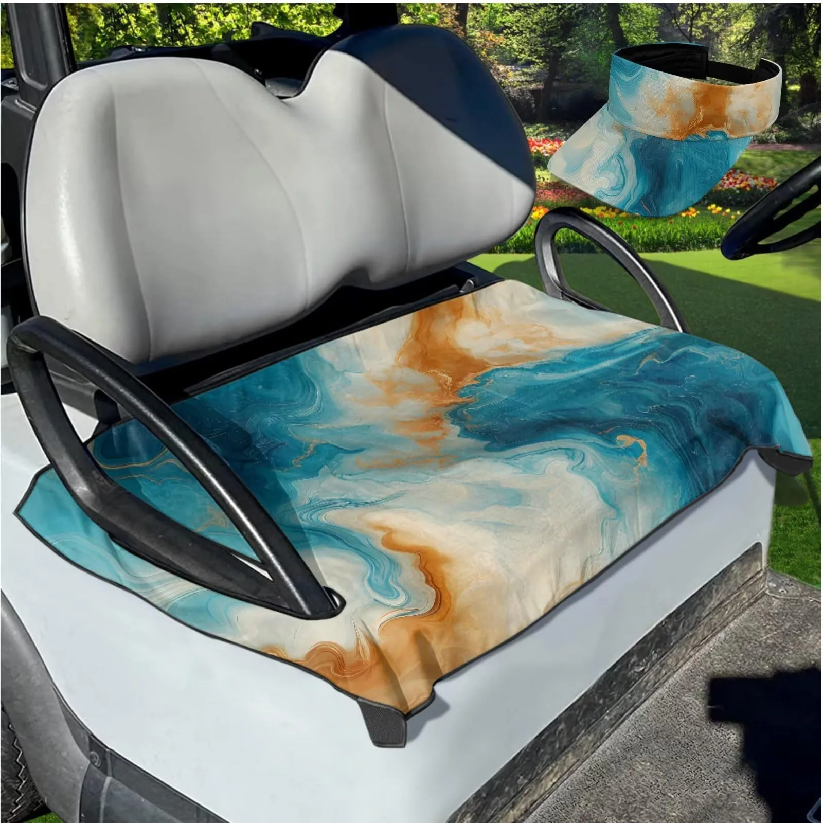 Yewattles Retro Marble Golf Cart Seat Cover for Club Car