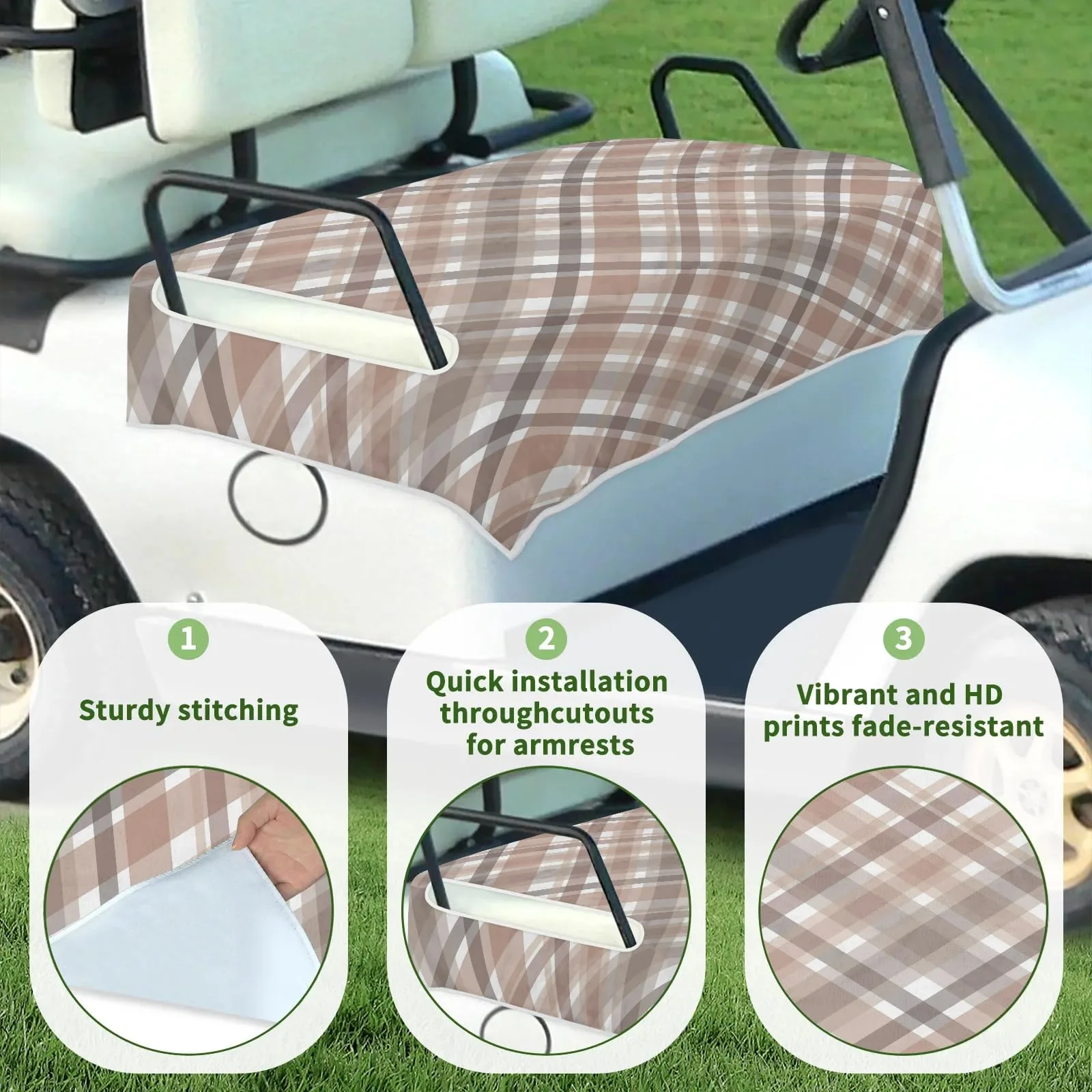 Tiveruda Brown Plaid Golf Cart Seat Cover, 51 x 31 in image 3