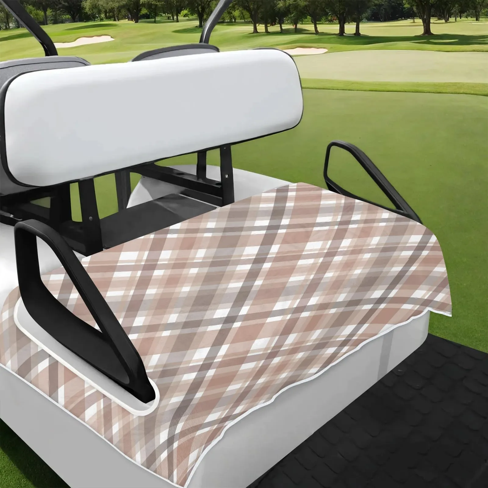 Tiveruda Brown Plaid Golf Cart Seat Cover, 51 x 31 in