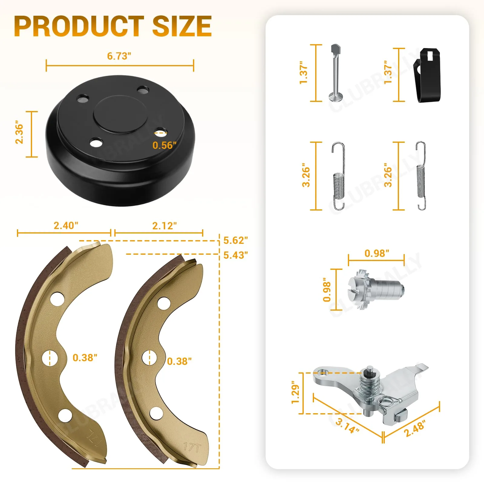 CLUBRALLY Rear Brake Drum & Shoes Repair Kit for Club Car — 101791101. image 3