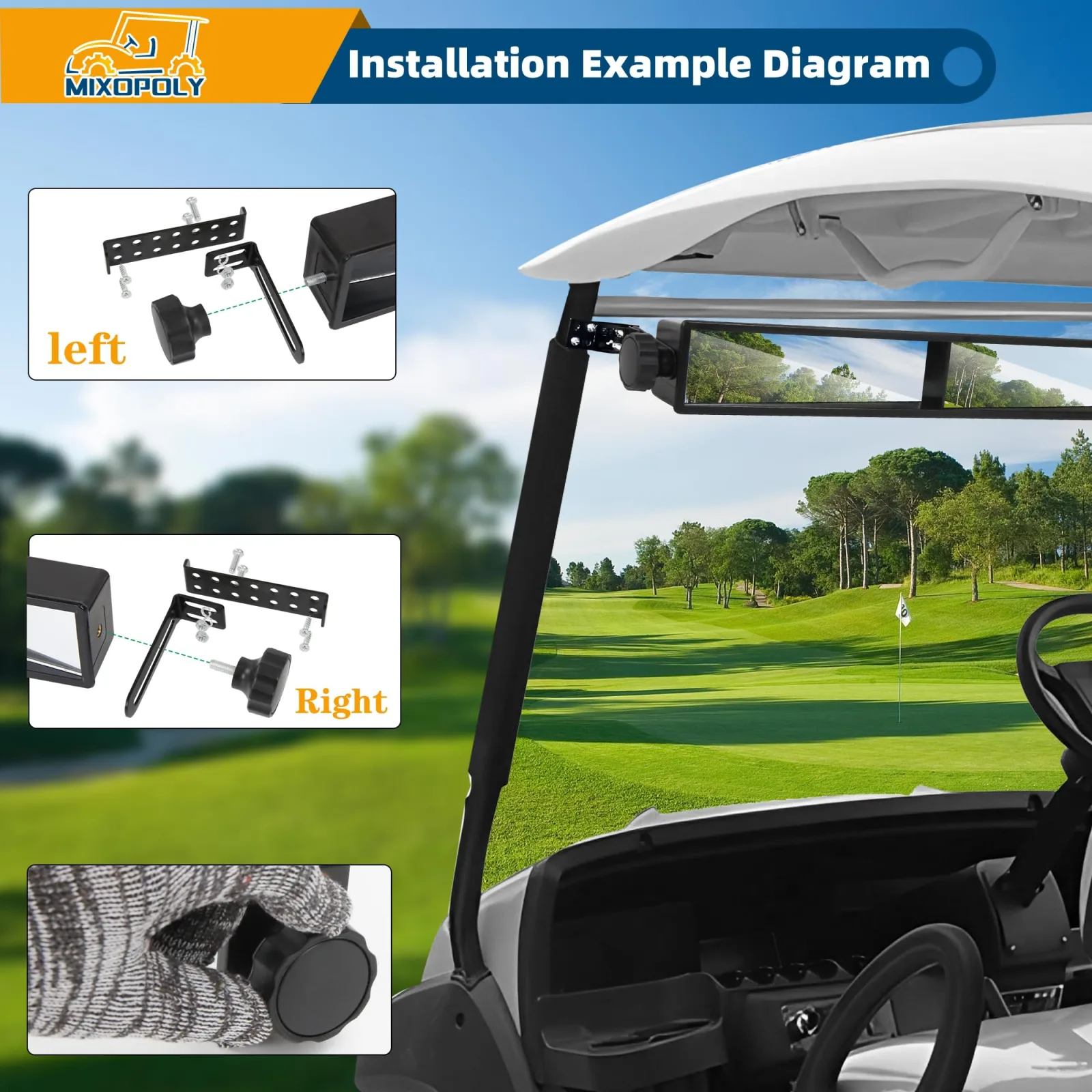 Mixopoly 4-Panel Golf Cart Rear View Mirror image 2