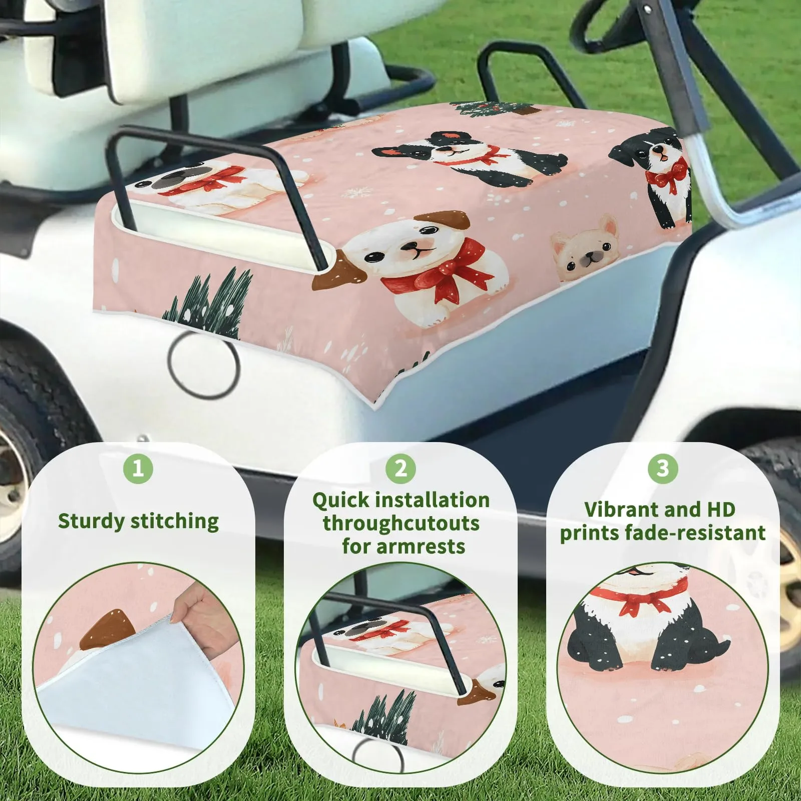 Tiveruda Merry Christmas Puppy 51" x 31" Golf Cart Seat Cover image 3