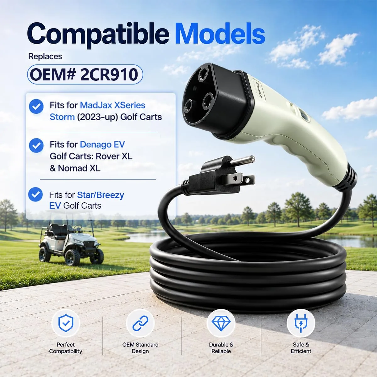 Yourheey 10-Foot Golf Cart Charger Cord, Replaces 2CR910 image 2