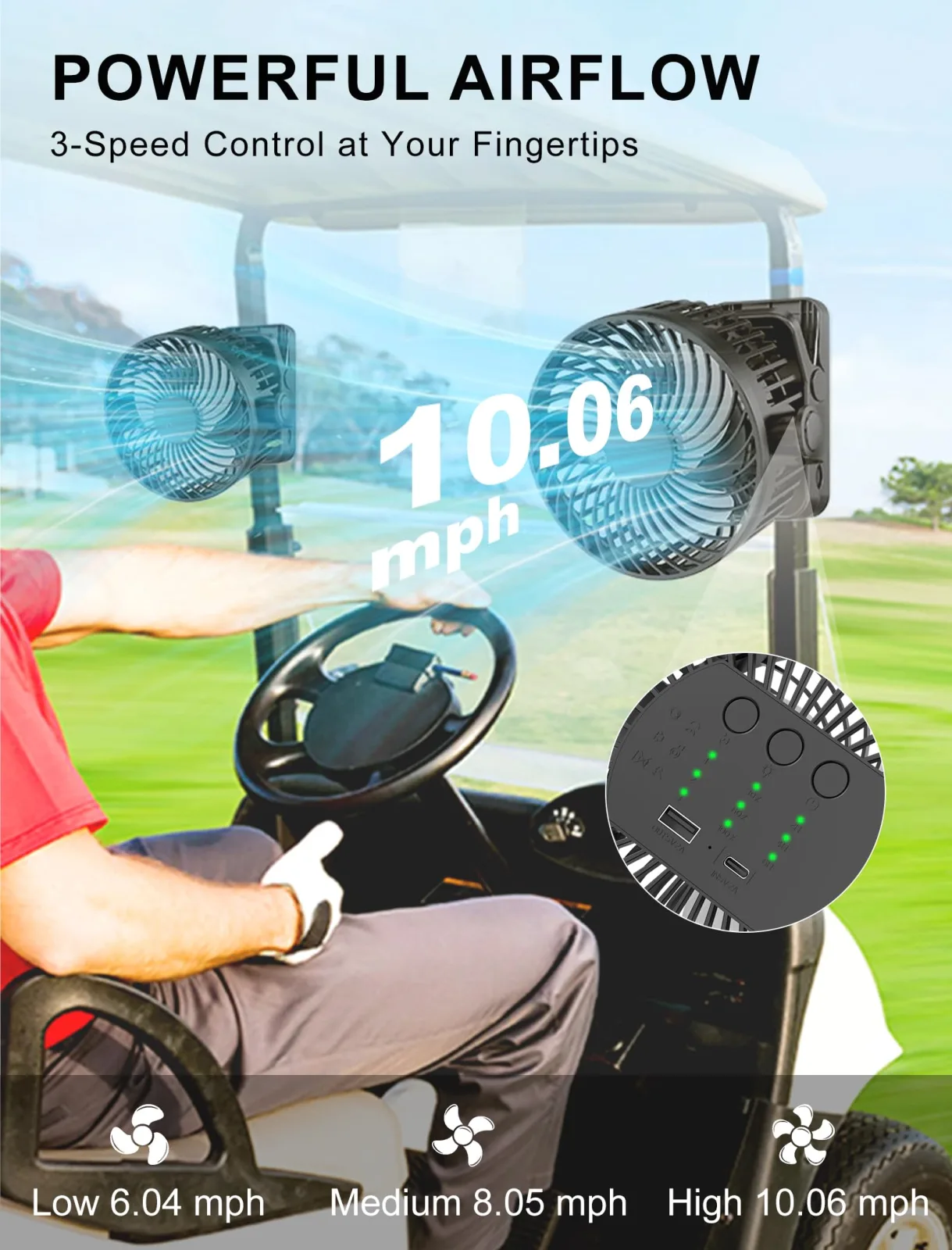 MAGOLFIN YH-F115 Magnetic Golf Cart Fan with LED Lantern image 2