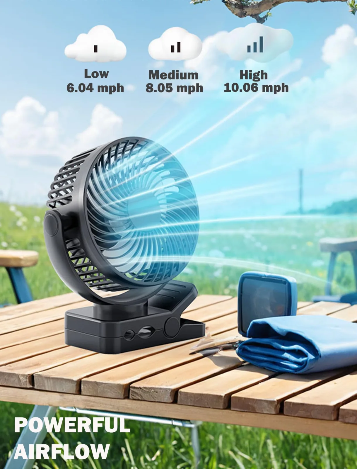 MAGOLFIN YH-F115 Magnetic Golf Cart Fan with LED Lantern image 4