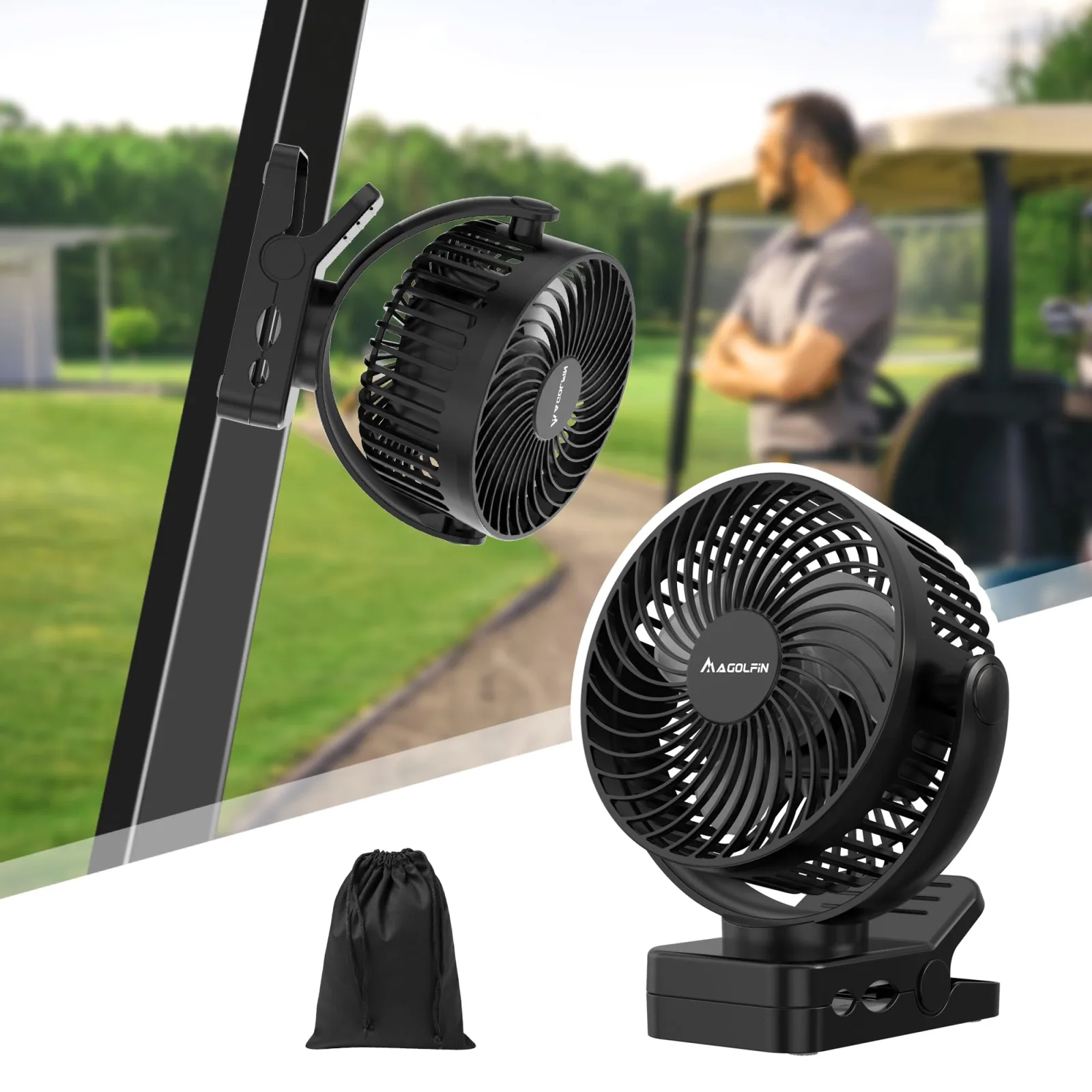 MAGOLFIN YH-F115 Magnetic Golf Cart Fan with LED Lantern