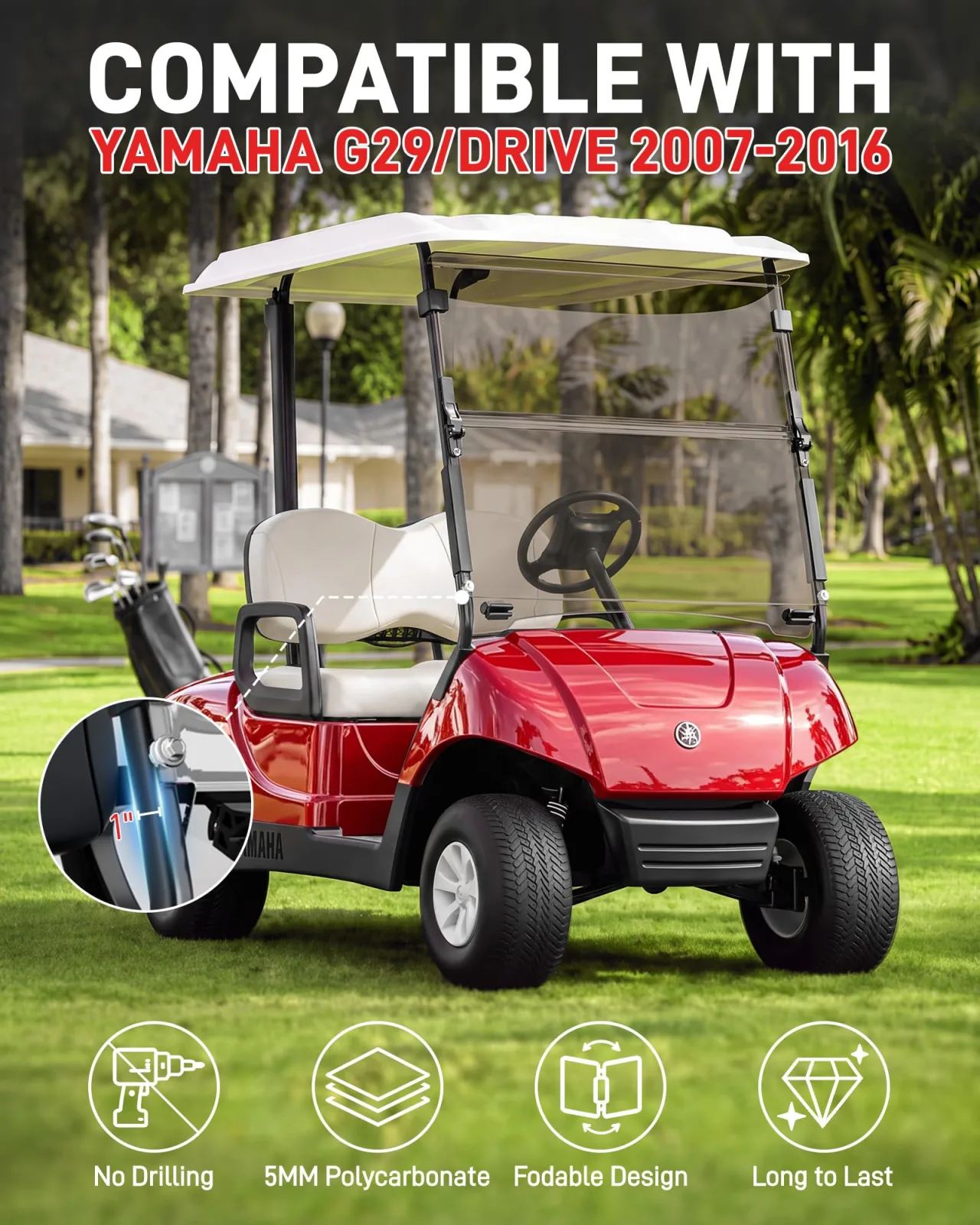 CASISPRO Foldable Windshield for Yamaha G29/Drive 2007-2016 image 2