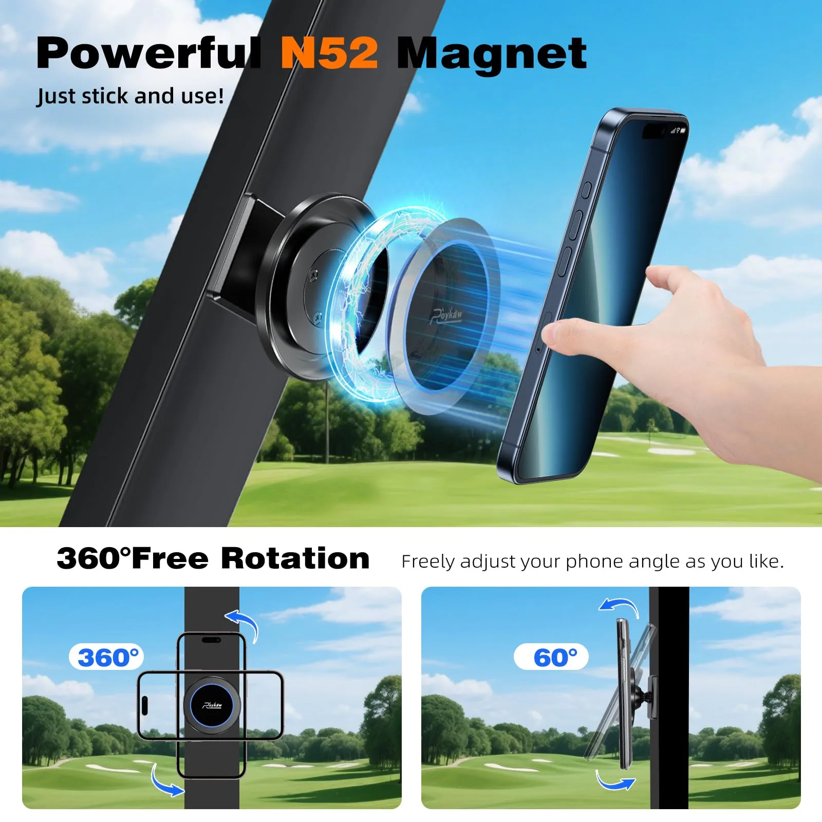 Roykaw G-0611 Magnetic Golf Cart Phone Holder image 2