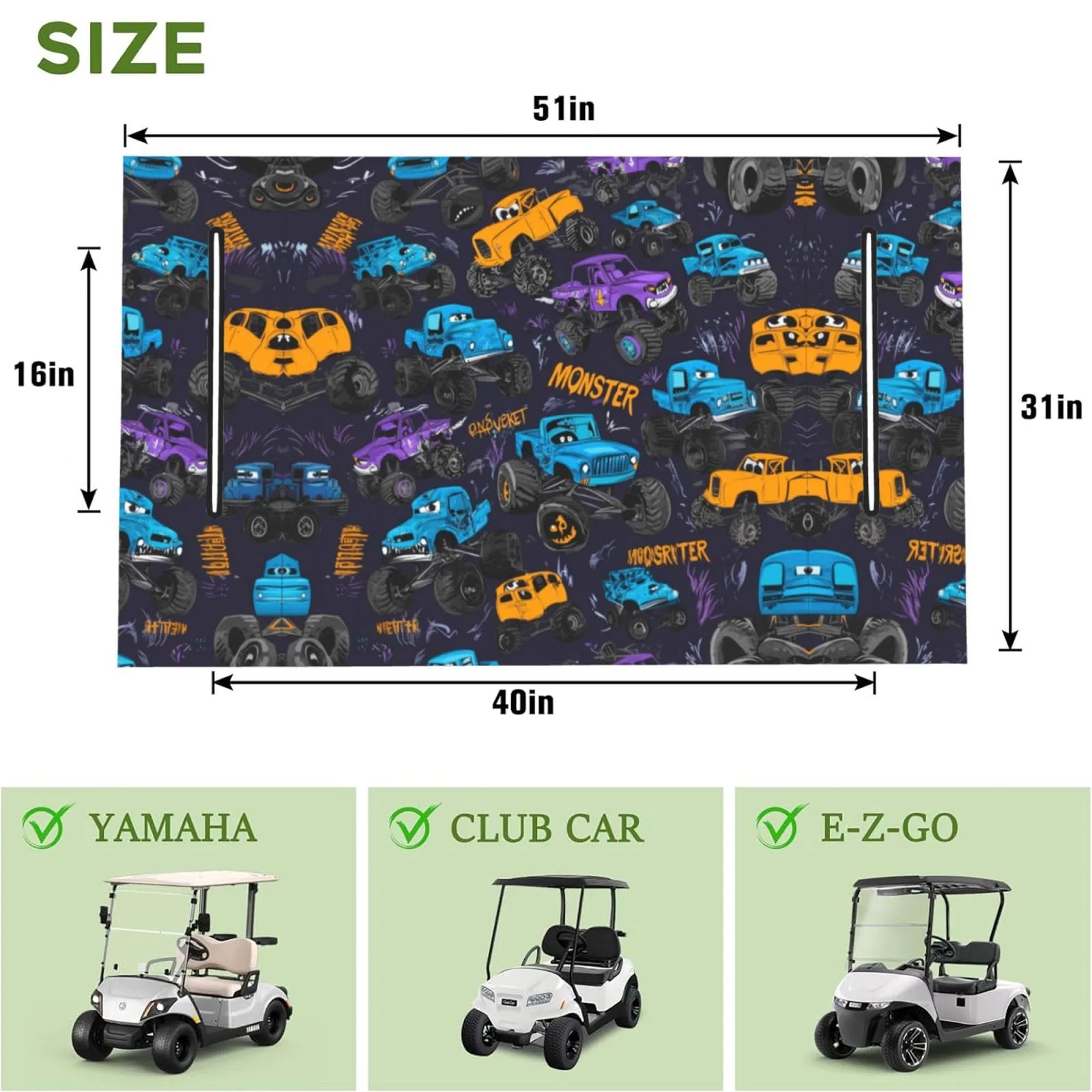 HOYYU Golf Cart Seat Cover, Kids Monster Trucks, golfhe-a35 image 3