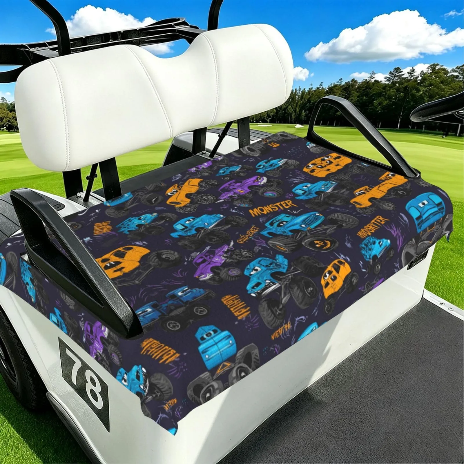 HOYYU Golf Cart Seat Cover, Kids Monster Trucks, golfhe-a35