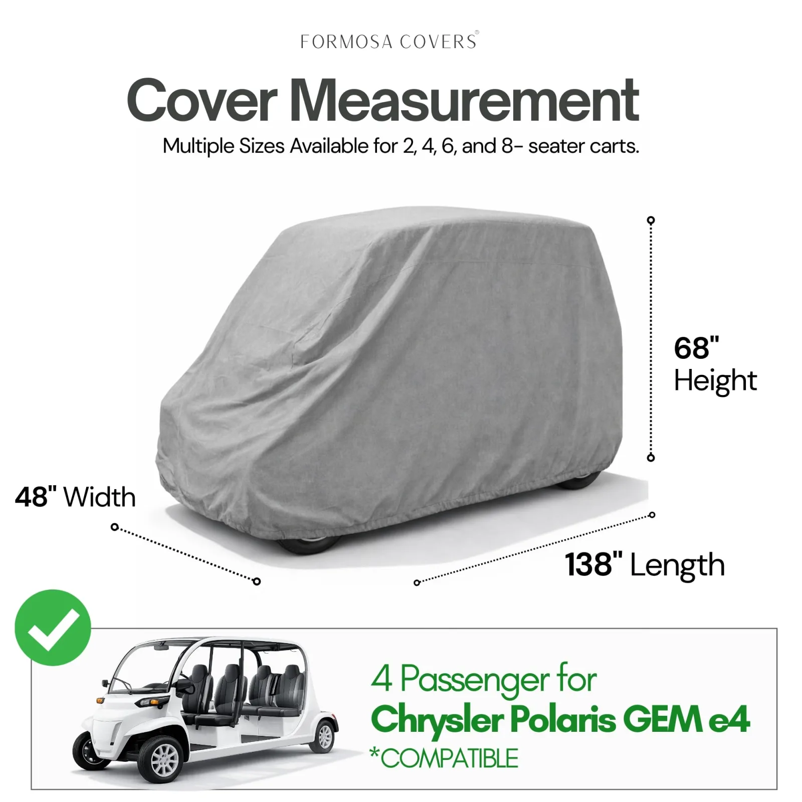 Formosa Covers Golf Cart Cover for Polaris GEM E4 and Ford Think image 2