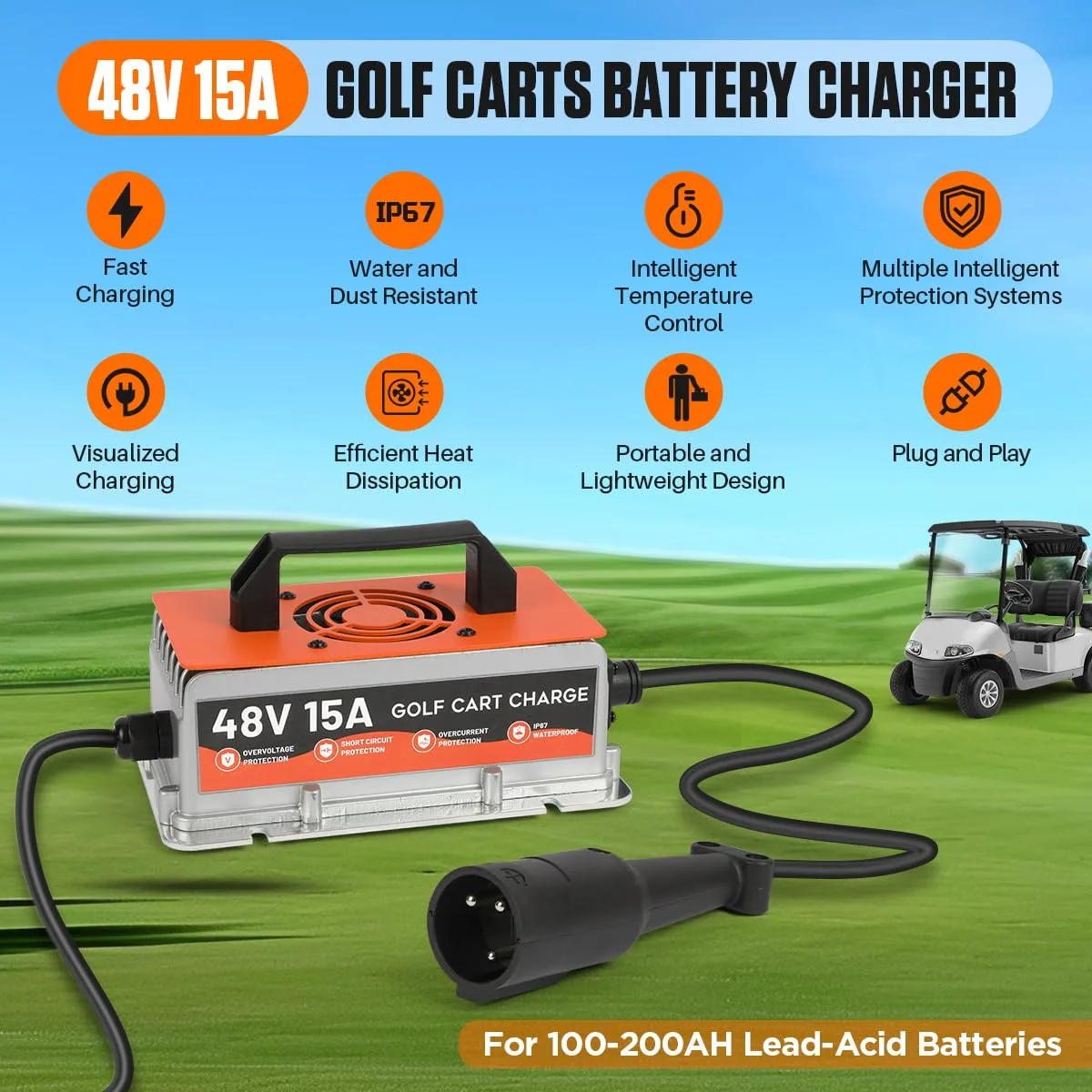 Autory 48V 15A Club Car Golf Cart Battery Charger image 2