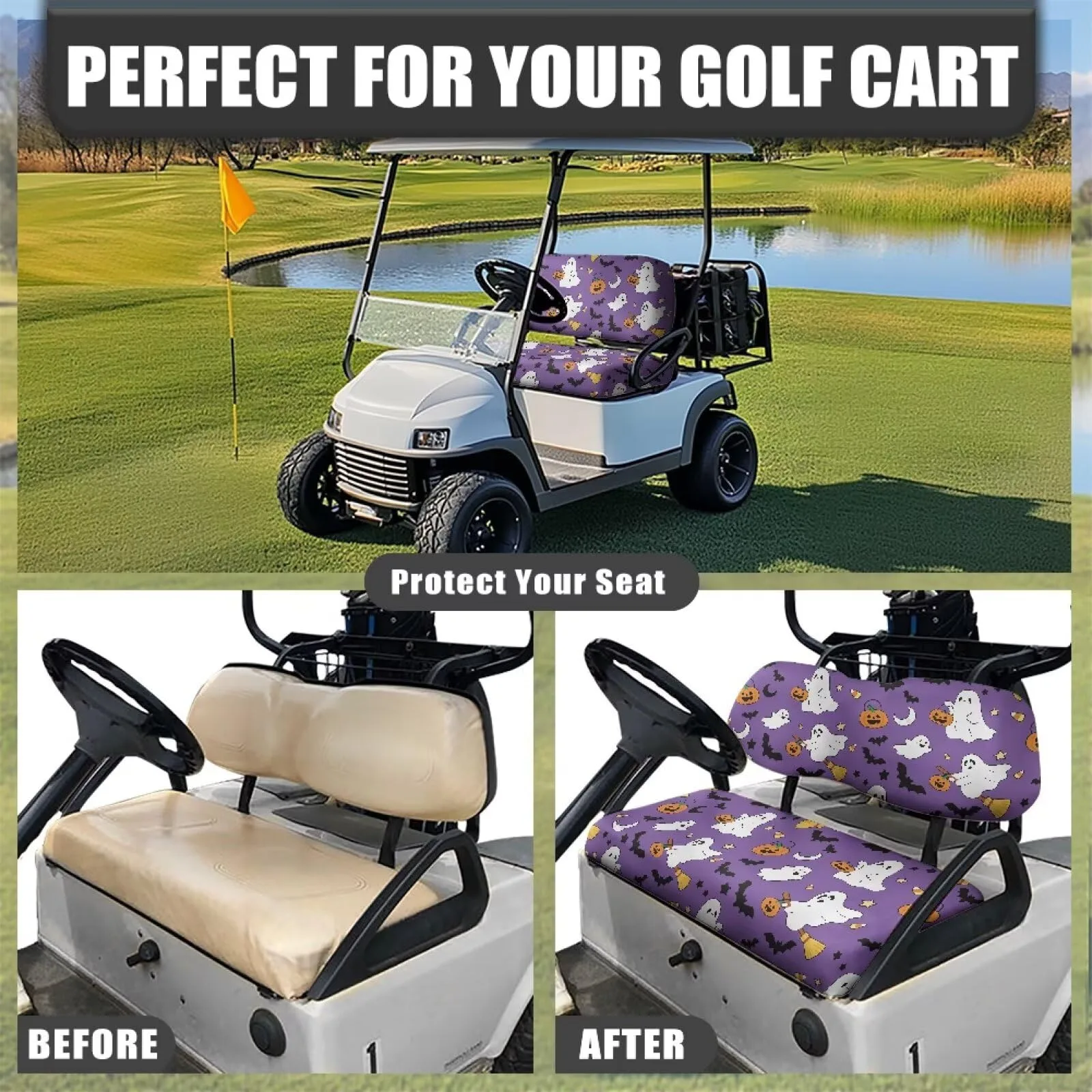 Quidrwyo Halloween Ghost Golf Cart Seat Cover Set image 4