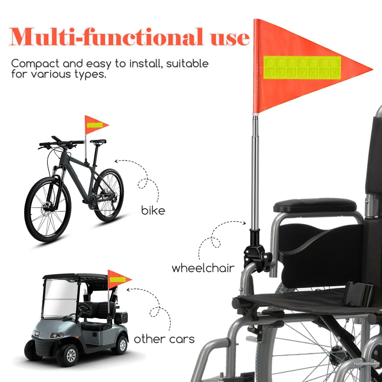 DOITOOL Reflective Adjustable Golf Cart Flag - Orange image 4