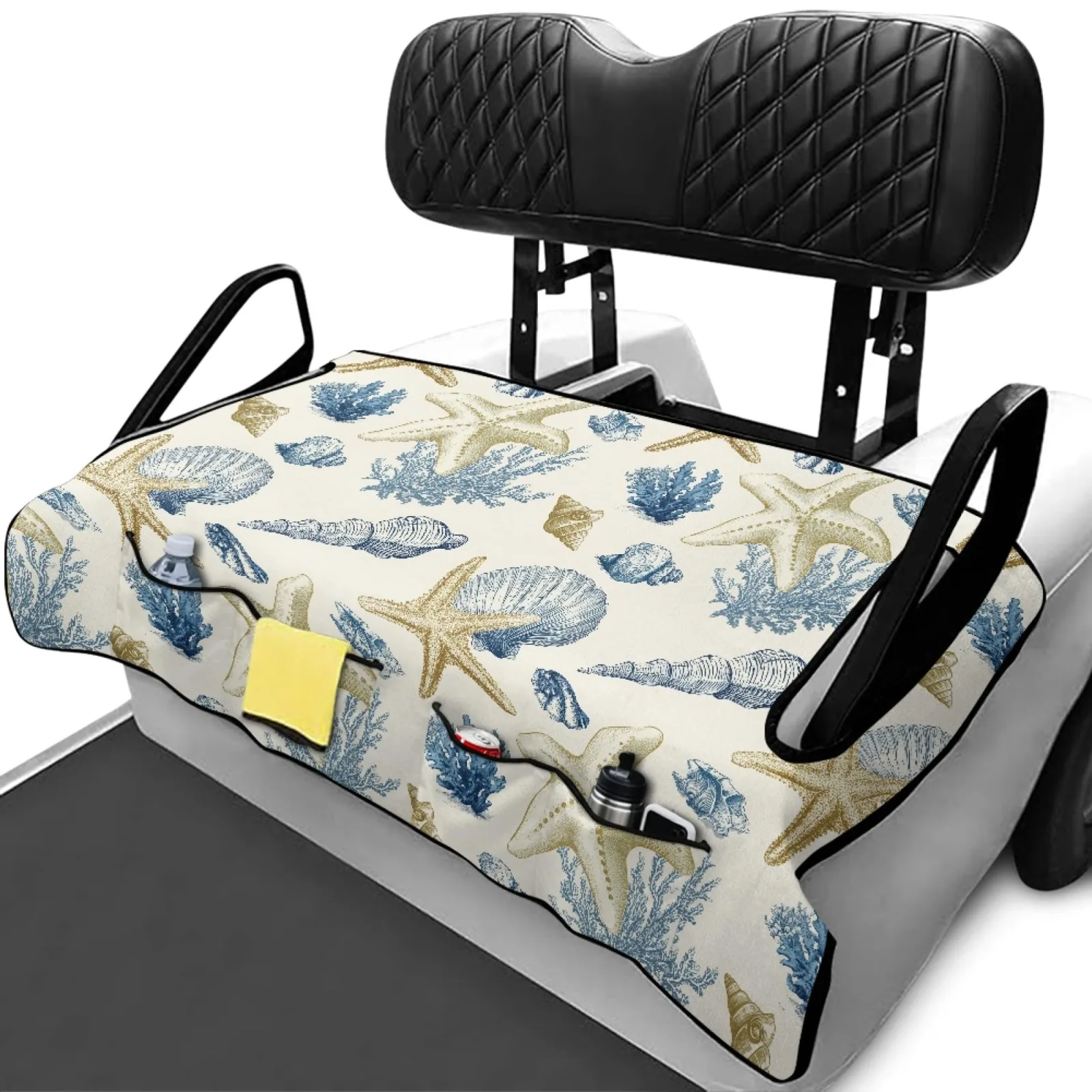 Generic Golf Cart Seat Cover with Pockets, Seashells Coral Starfish image 2