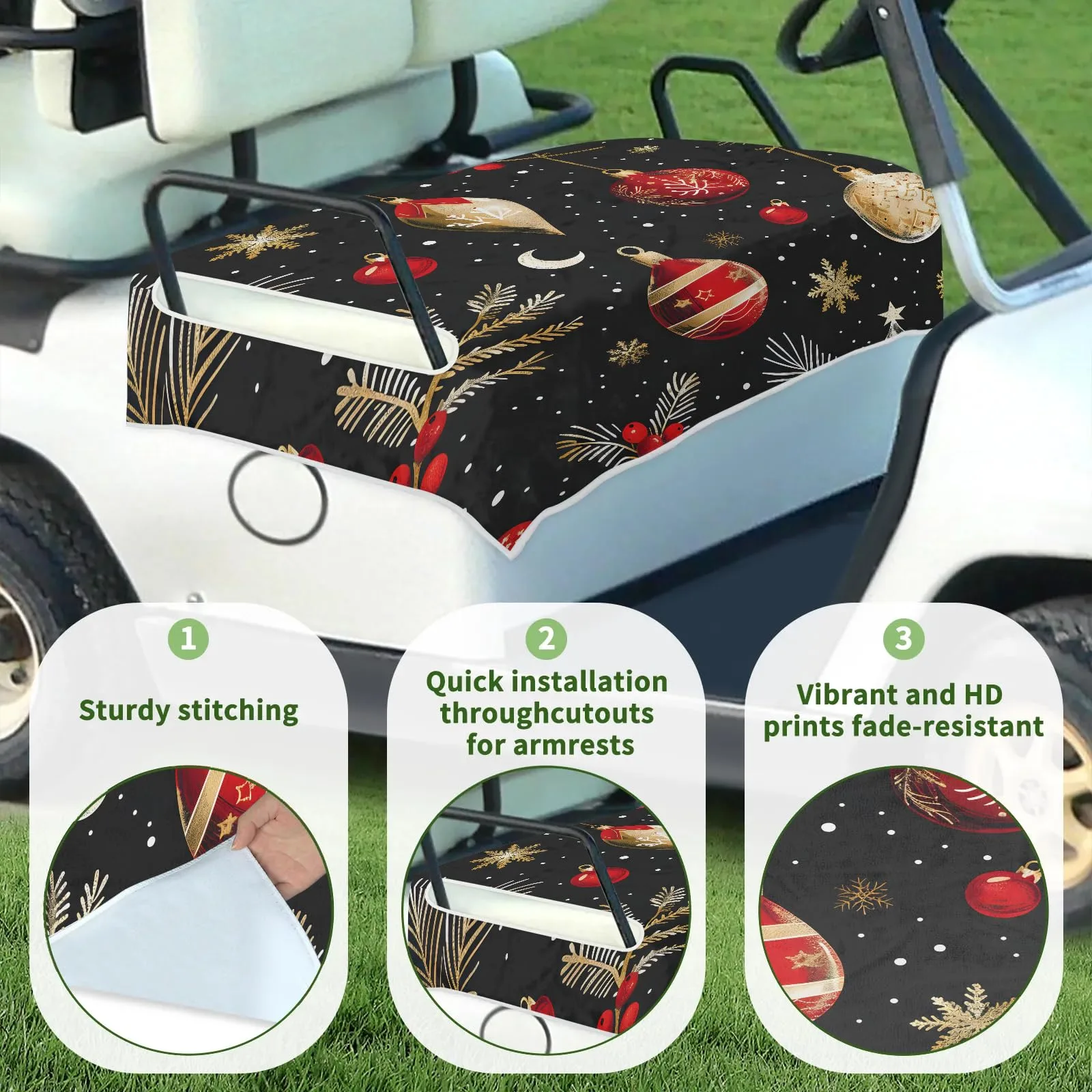 Tiveruda Retro Christmas Ball Golf Cart Seat Cover image 3