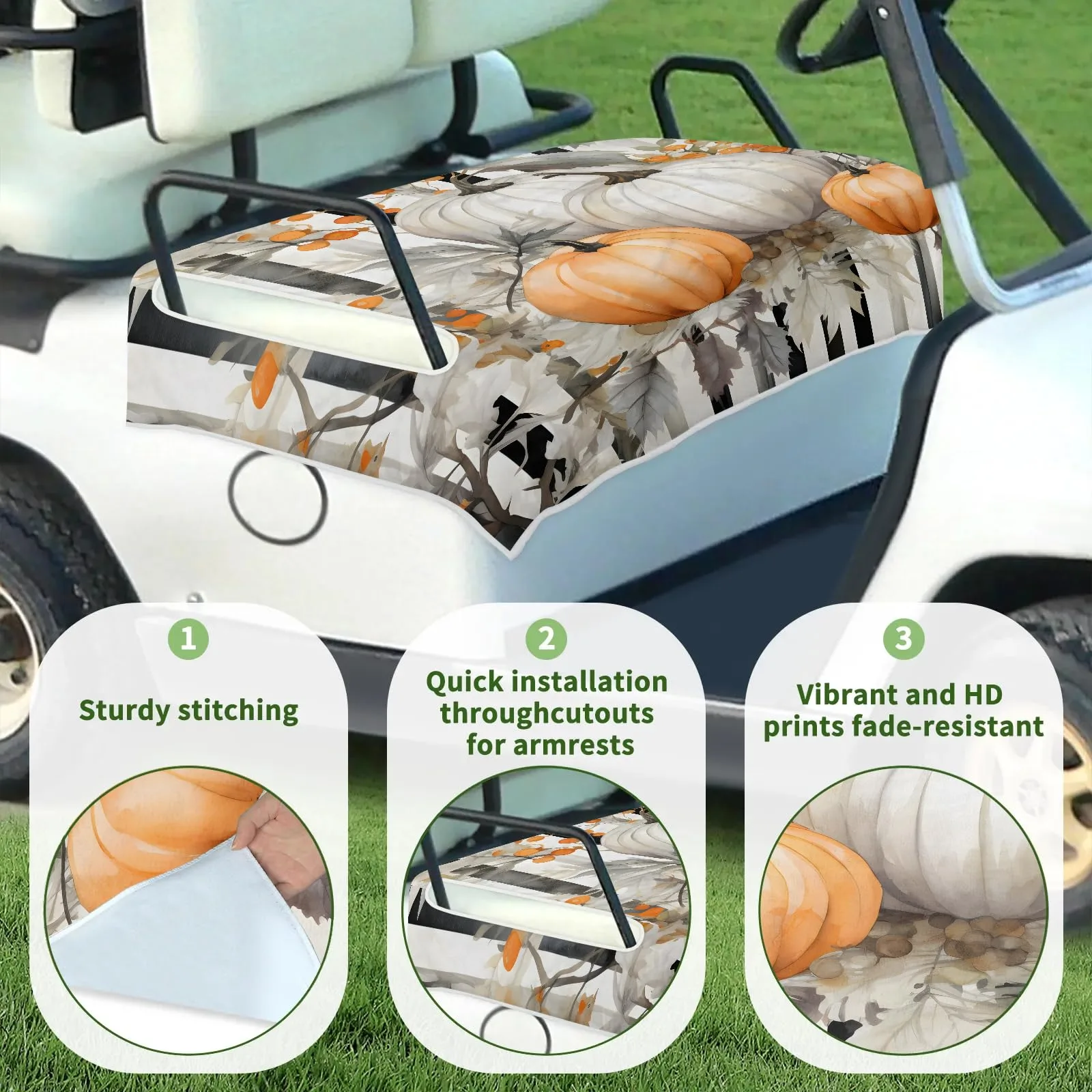 Tiveruda Halloween Pumpkins Stripe Golf Cart Seat Cover 51 x 31 image 3
