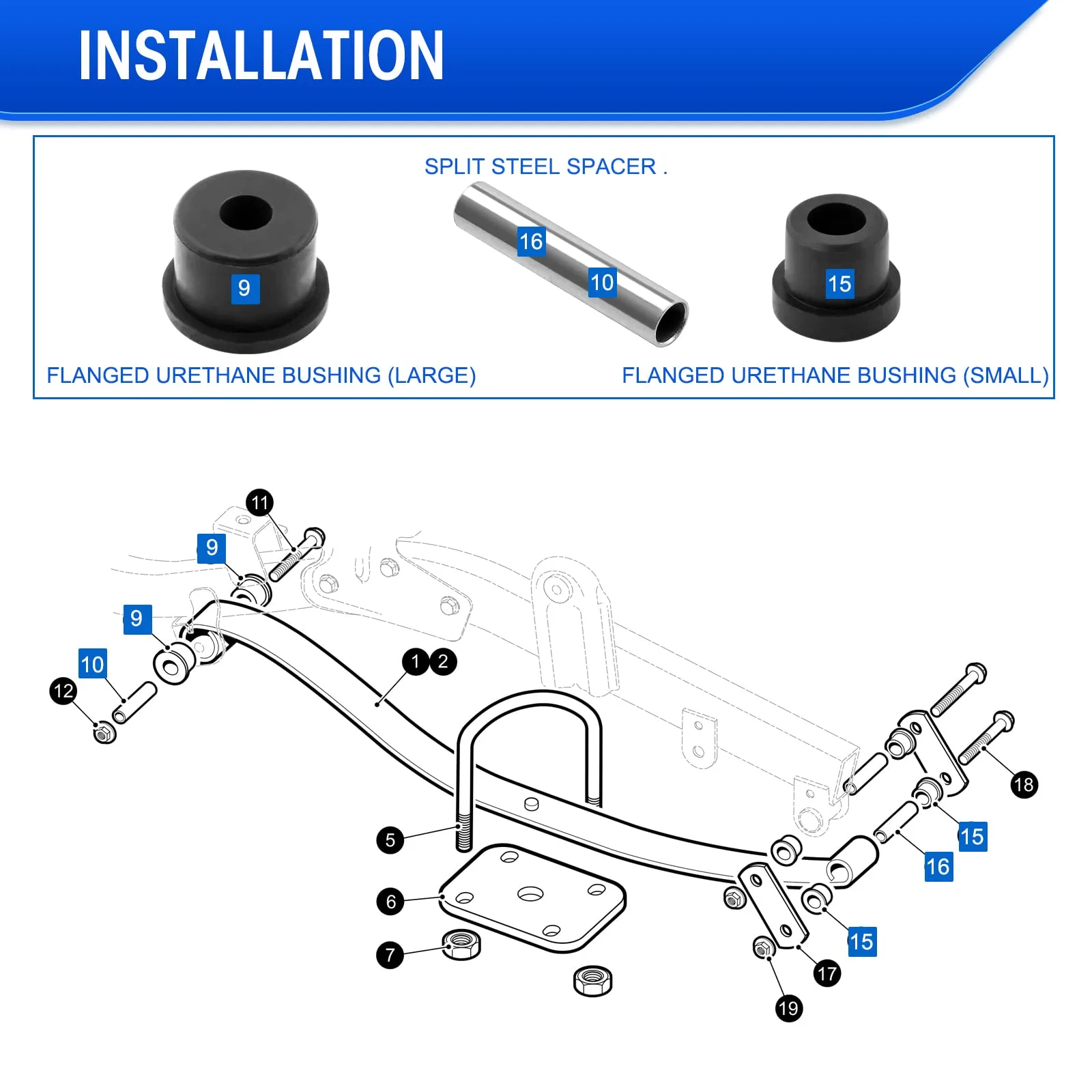 Roykaw E-Z-GO RXV Rear Shackle Bushing Kit image 3