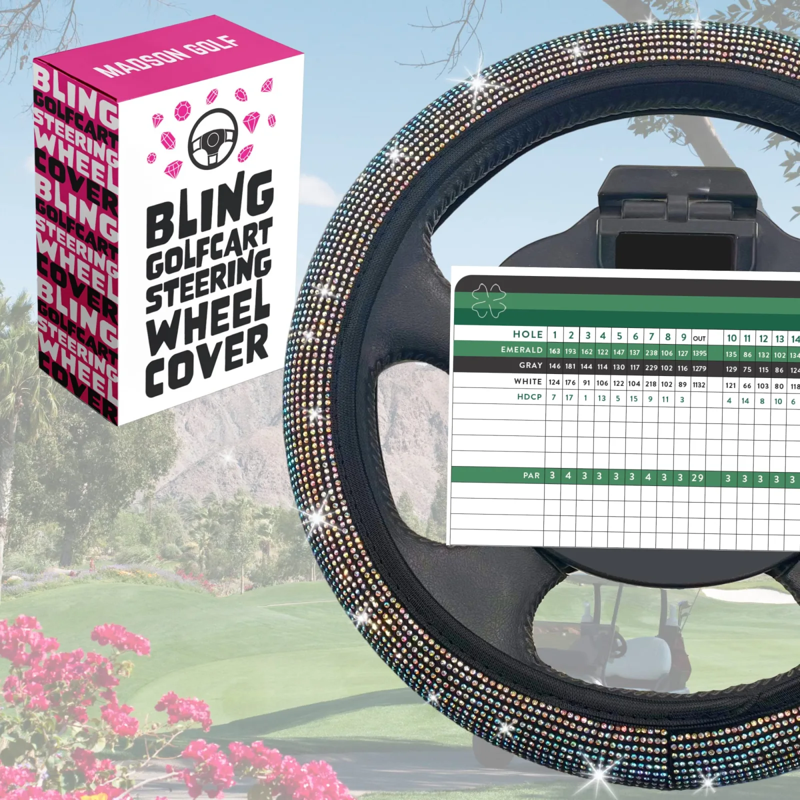 MADSON GOLF Colorful Crystal Golf Cart Steering Wheel Cover