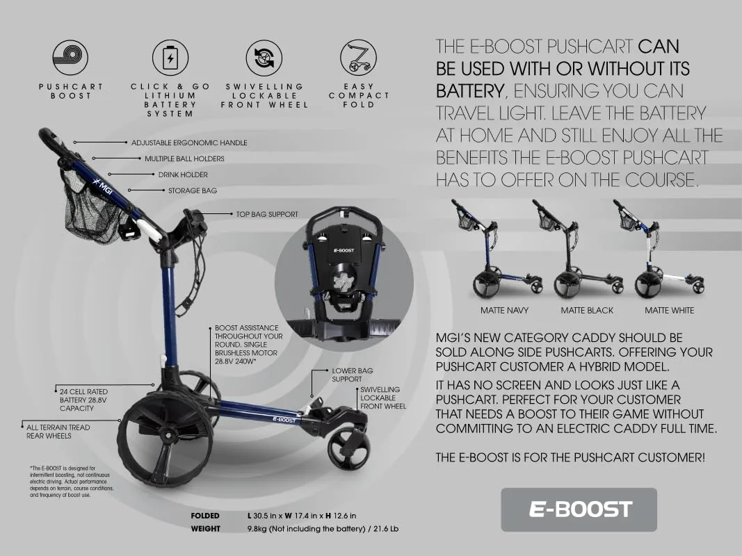 MGI E-Boost Electric Assist Push Golf Cart EBOOST-W image 3
