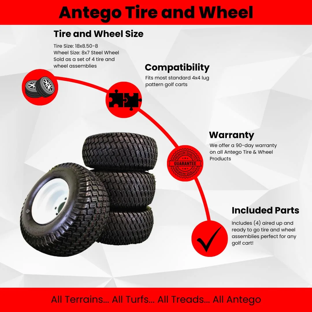 Antego ATW-003 18x8.50-8 Tire & 8x7 White Wheel Assembly Set A870110304188508-B4 image 2