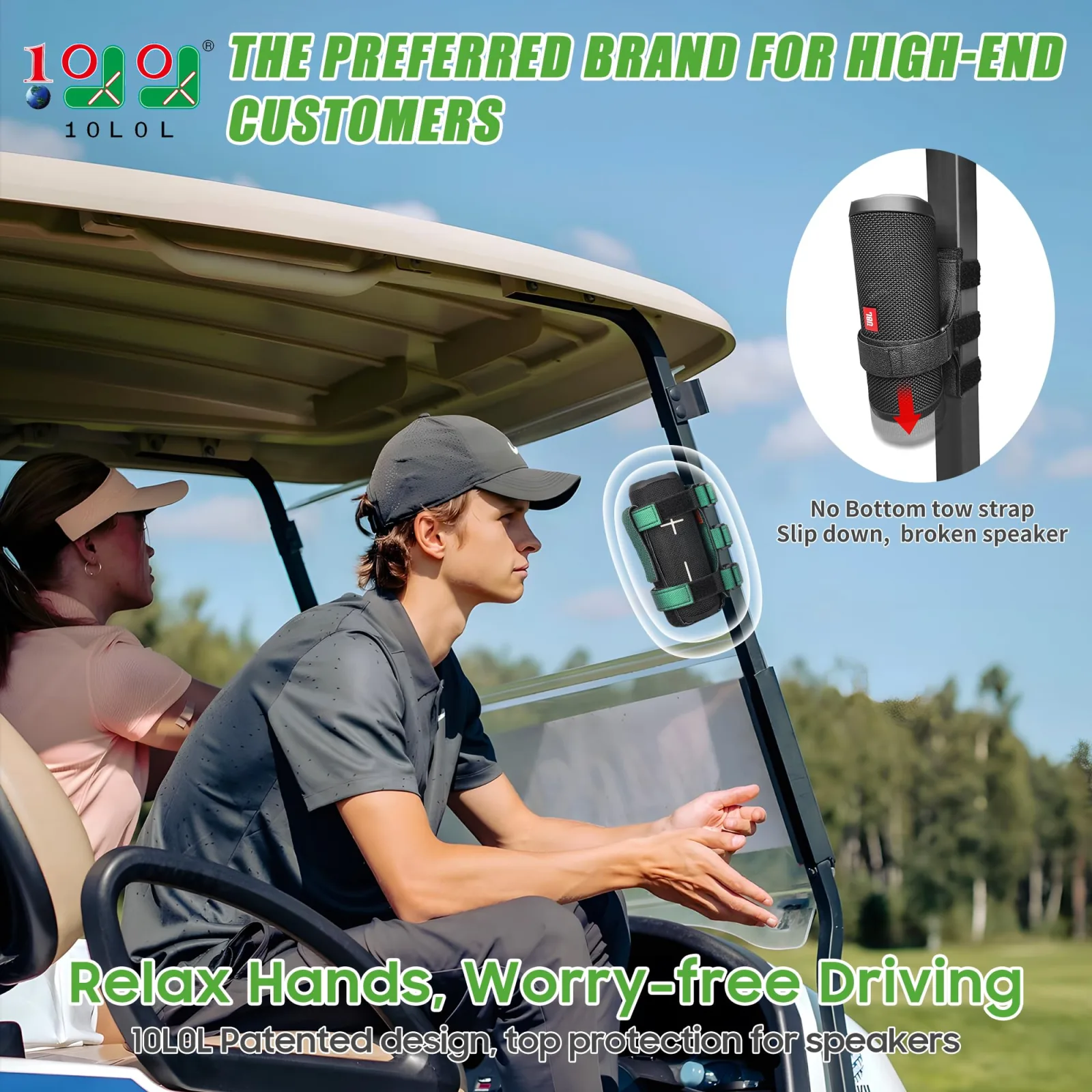 10L0L Adjustable Golf Cart Speaker Mount – Green image 2
