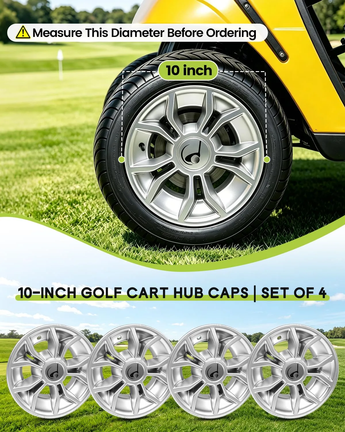 WEIMELL 10-Inch Chrome ABS Golf Cart Hub Caps – Set image 2