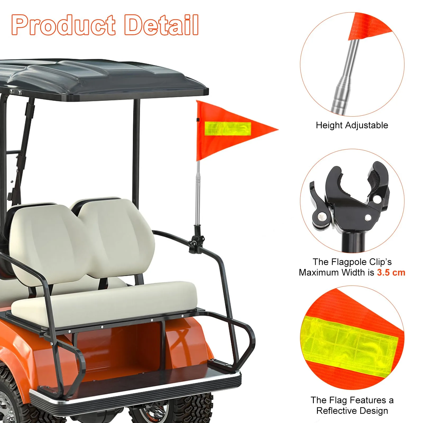 Generic Retractable Golf Cart Safety Flag with Pole image 3