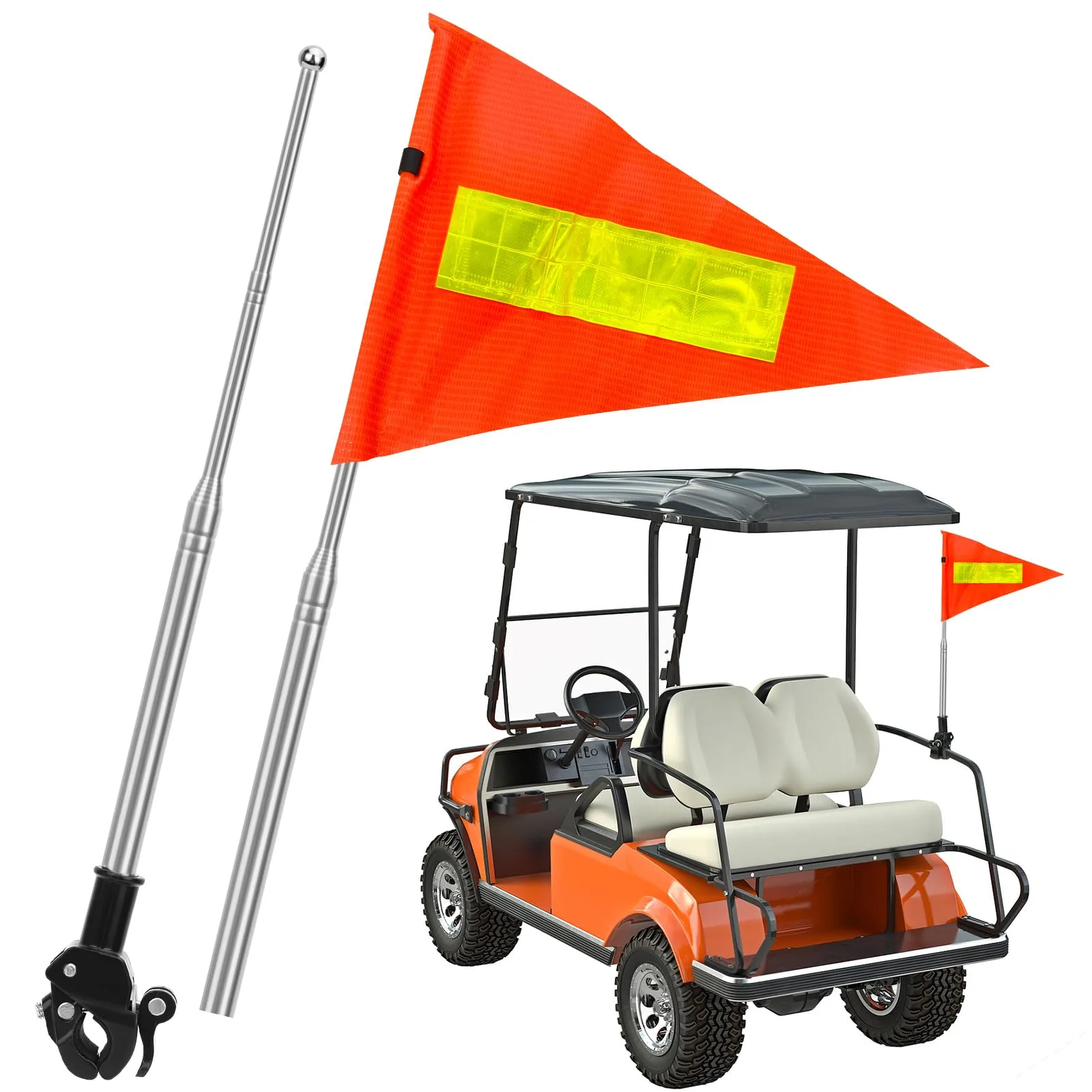 Generic Retractable Golf Cart Safety Flag with Pole