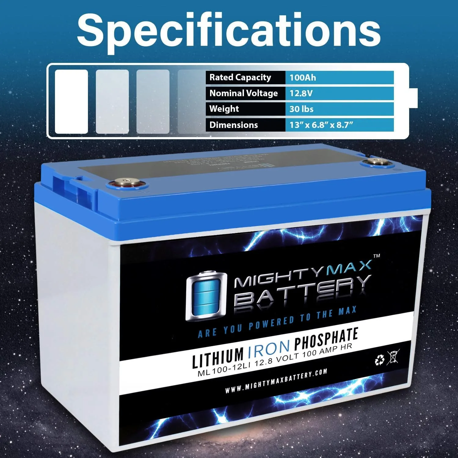 Mighty Max ML100-12LIMP33 12V 100Ah Lithium Battery 3-Pack image 3