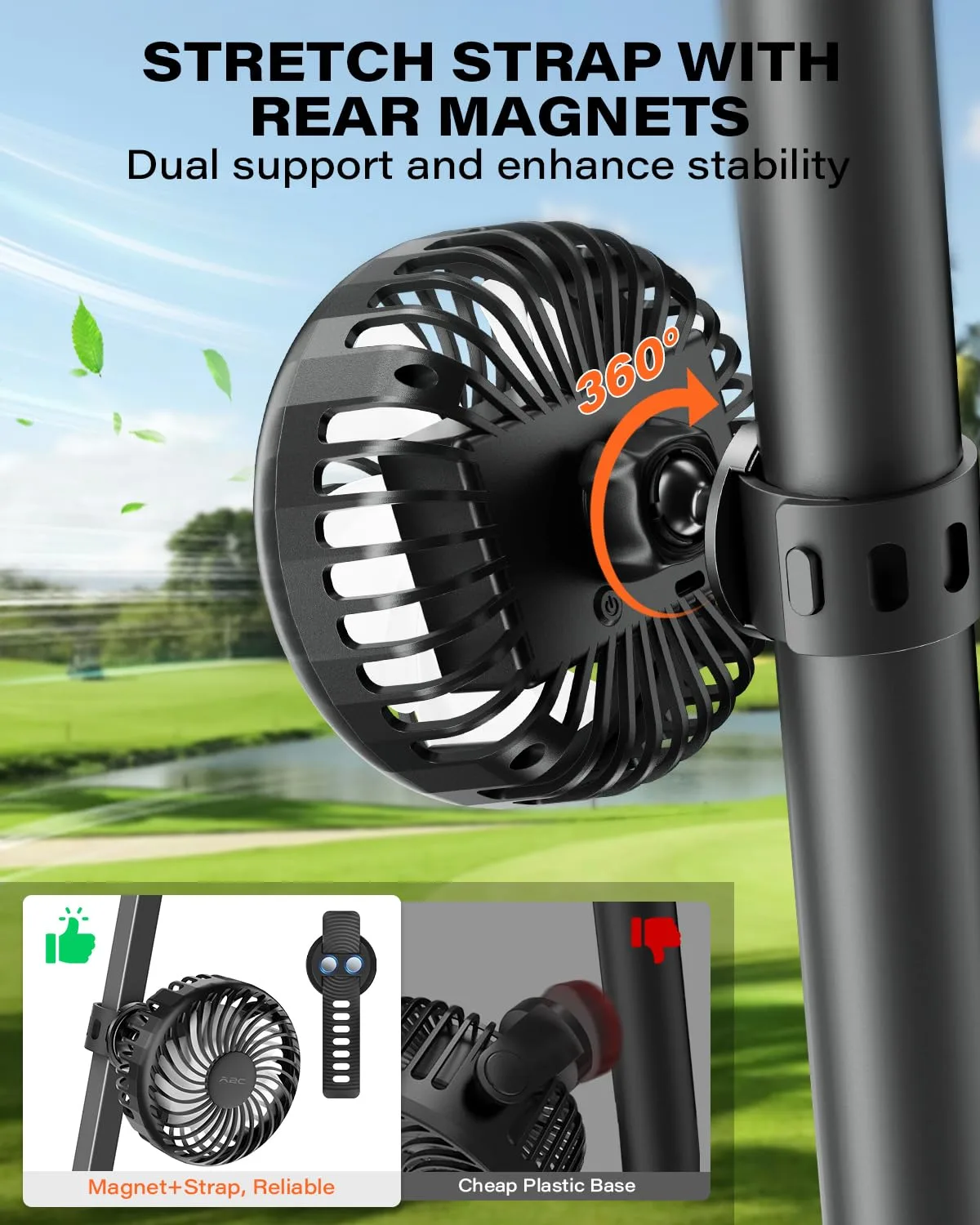 A2C Rechargeable Golf Cart Fan with 4000mAh Battery image 2