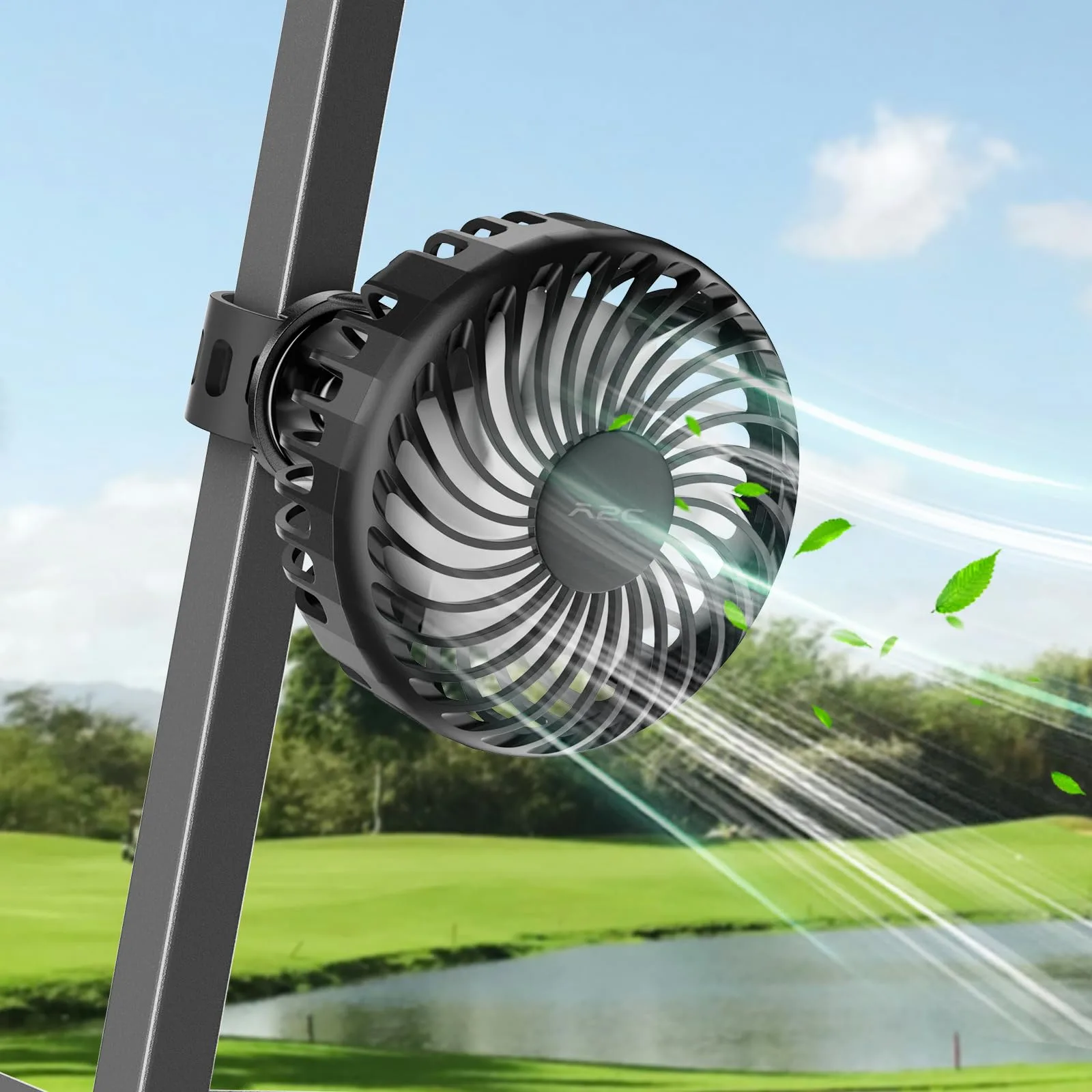 A2C Rechargeable Golf Cart Fan with 4000mAh Battery