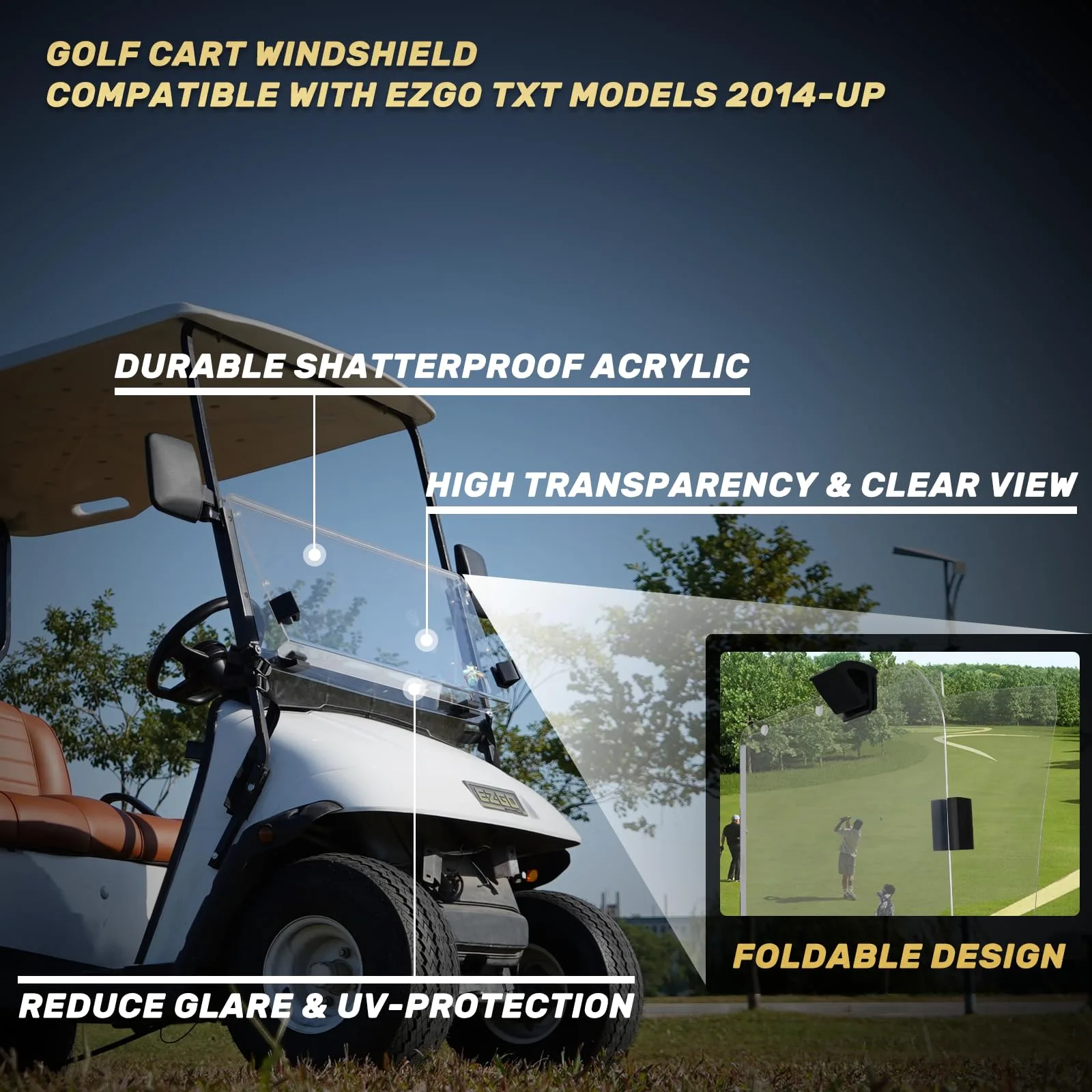 HANGKUNNEE Foldable Windshield for E-Z-GO TXT 2014+ image 2