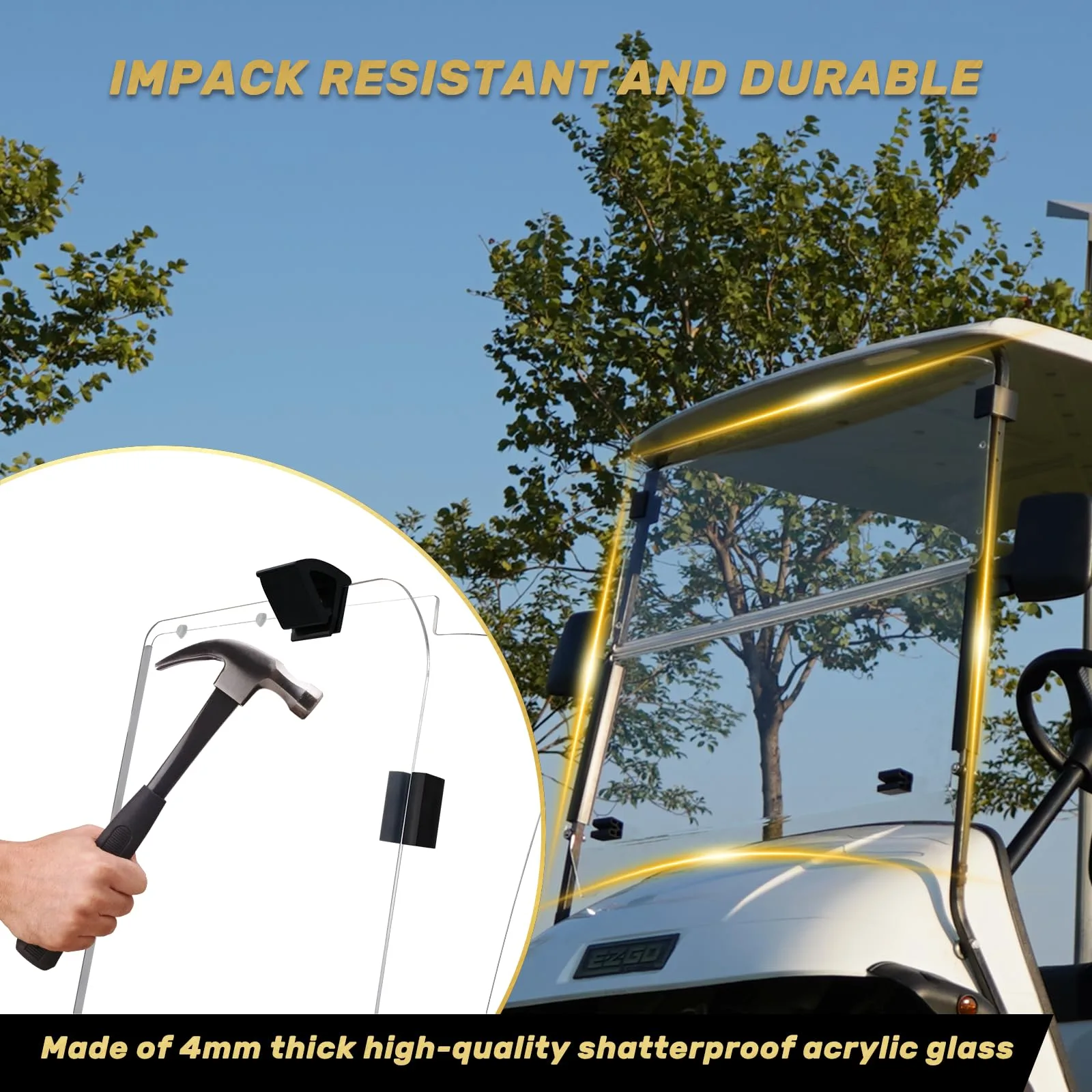 HANGKUNNEE Foldable Windshield for E-Z-GO TXT 2014+ image 3