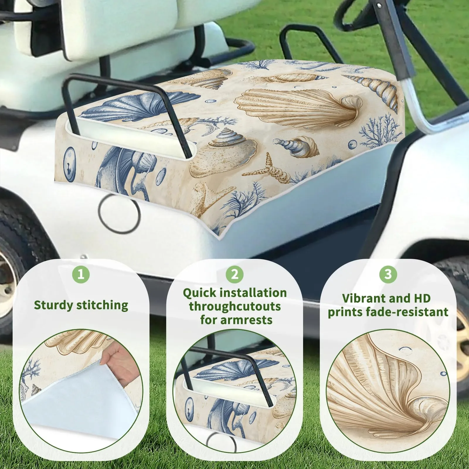 Tiveruda Vintage Ocean Shell Golf Cart Seat Cover image 3