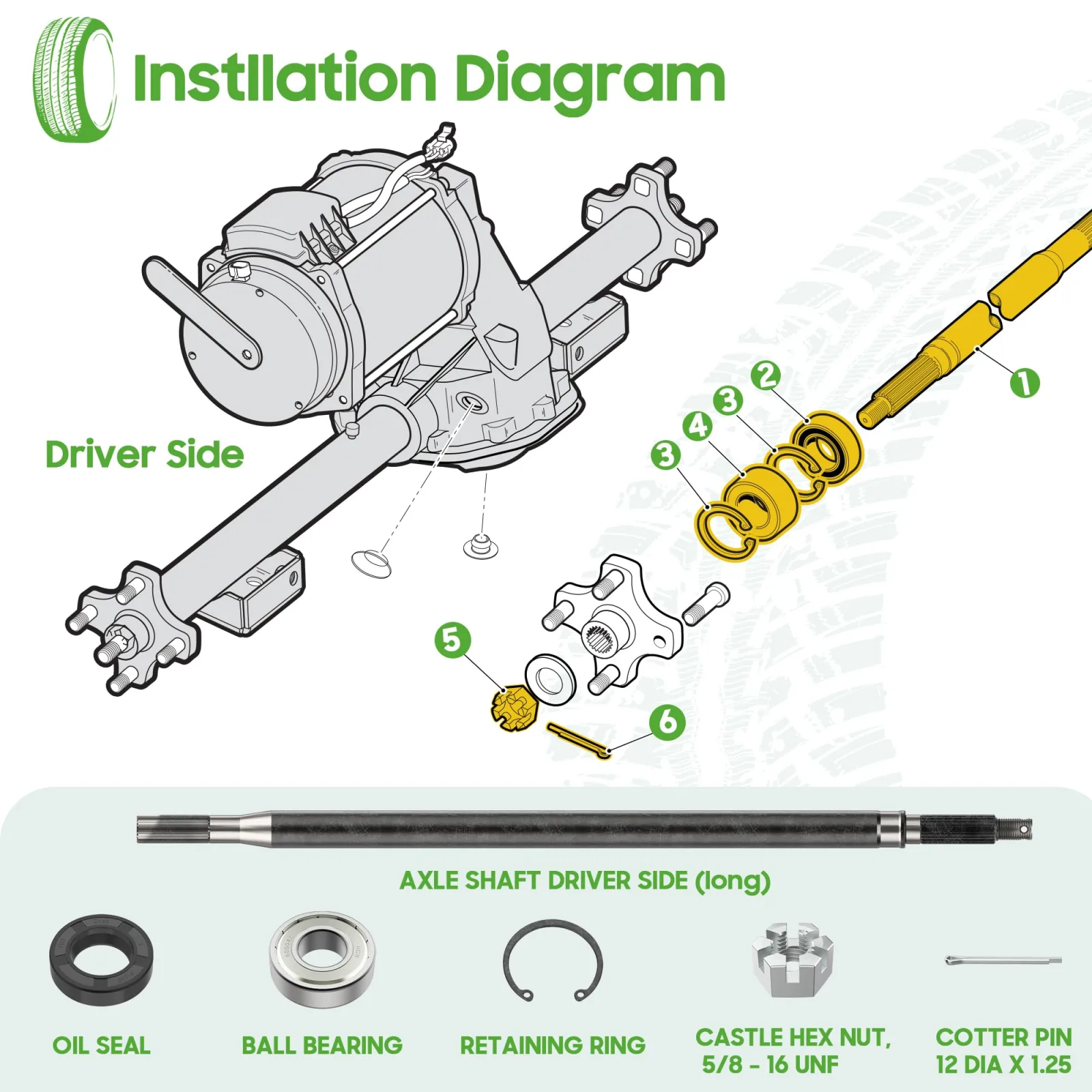 10L0L Rear Spline Axle Shaft for E-Z-GO RXV Electric image 4