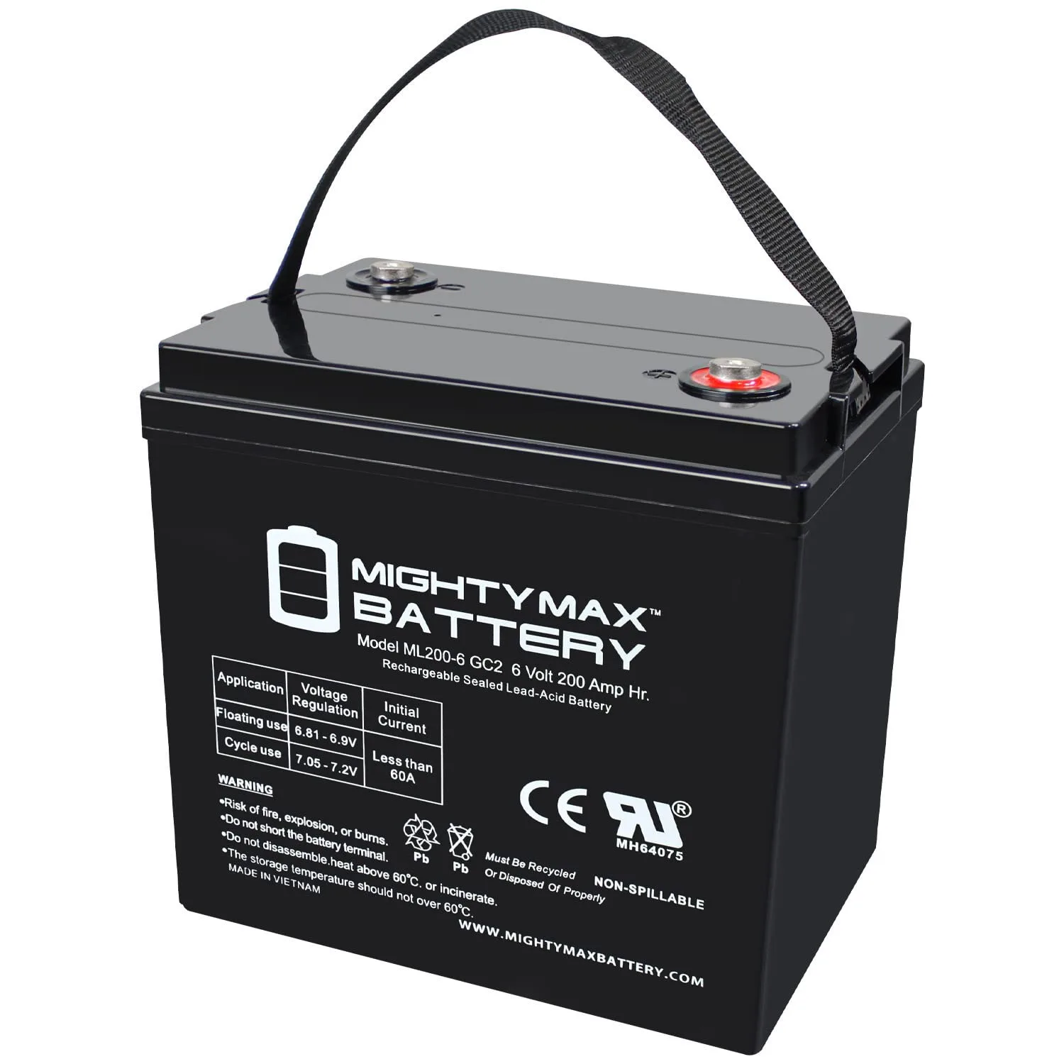 Mighty Max 6V 200Ah Golf Cart Battery ML200-6GC2-18
