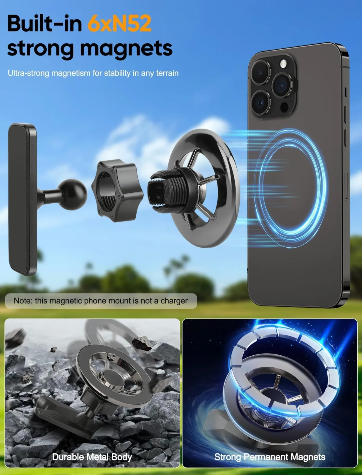 TOPGO Magnetic Golf Cart Phone Holder with 360° Rotation image 2
