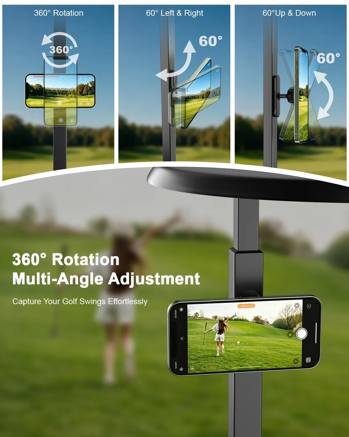 Xitalia GFH01 Magnetic Golf Cart Phone Holder — Aluminum, 360° image 3