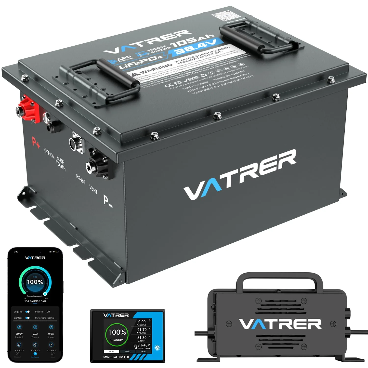 VATRER POWER 36V 105Ah LiFePO4 Golf Cart Battery