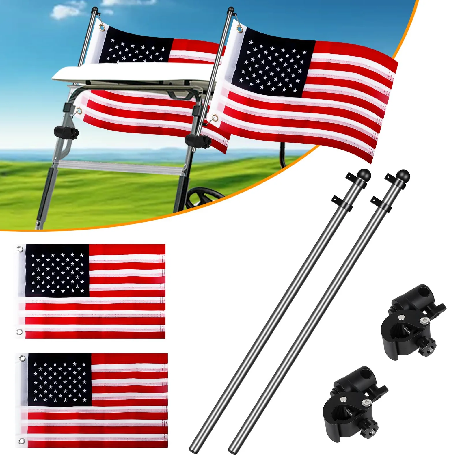 RIZINKART Golf Cart Flag Pole Kit for Yamaha, E-Z-GO, Club Car