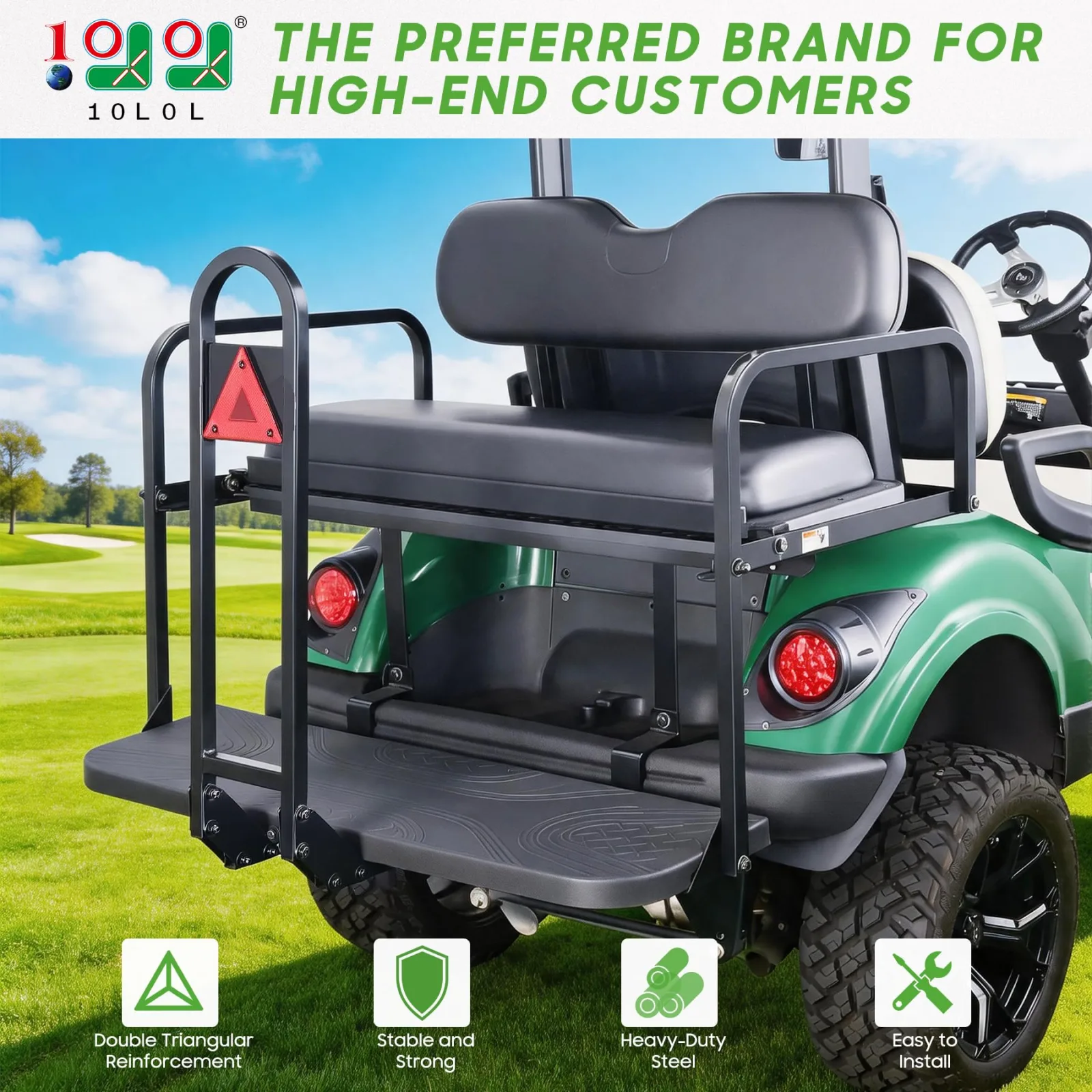 10L0L Rear Safety Grab Bar with Reflective Triangle for Golf Carts image 2