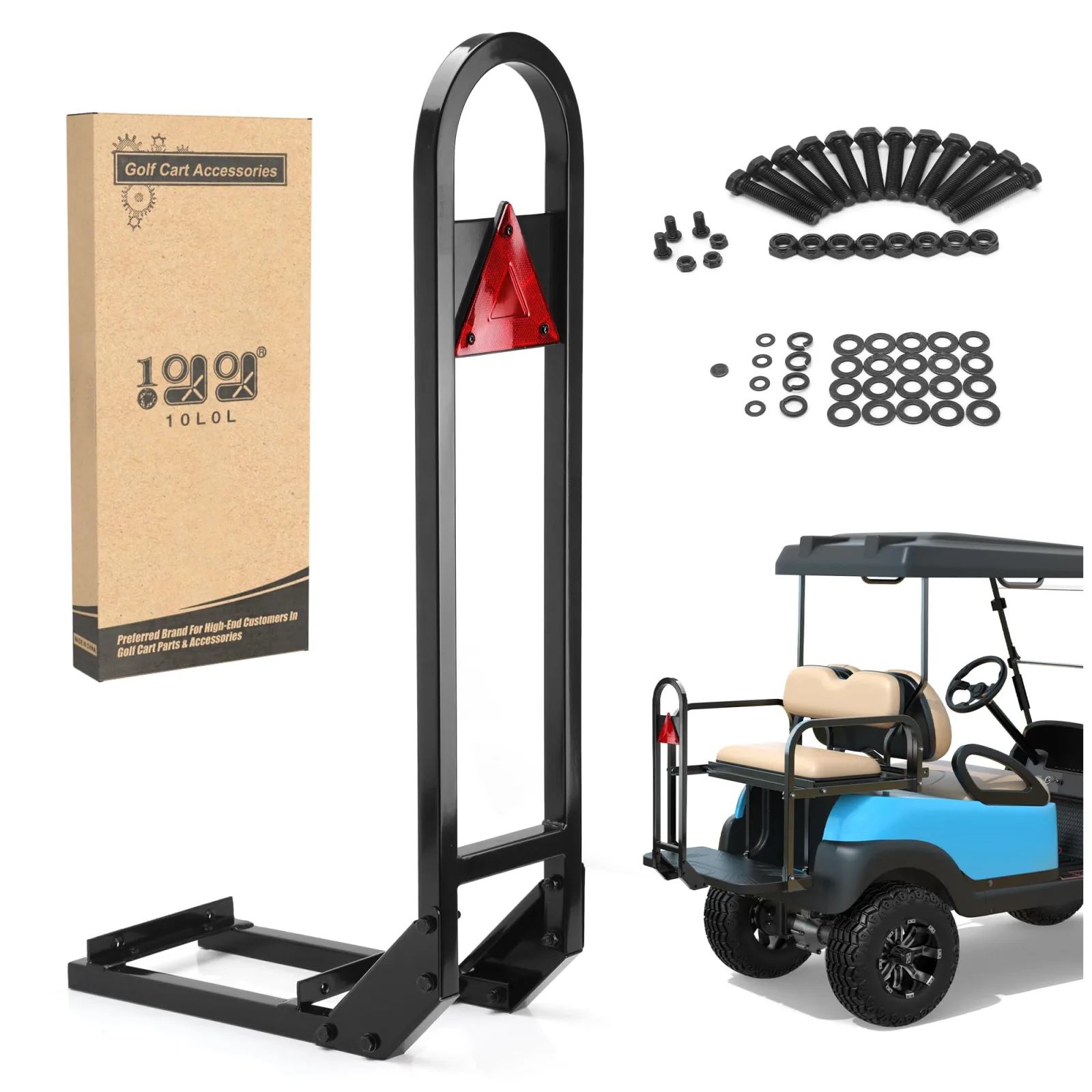 10L0L Rear Safety Grab Bar with Reflective Triangle for Golf Carts